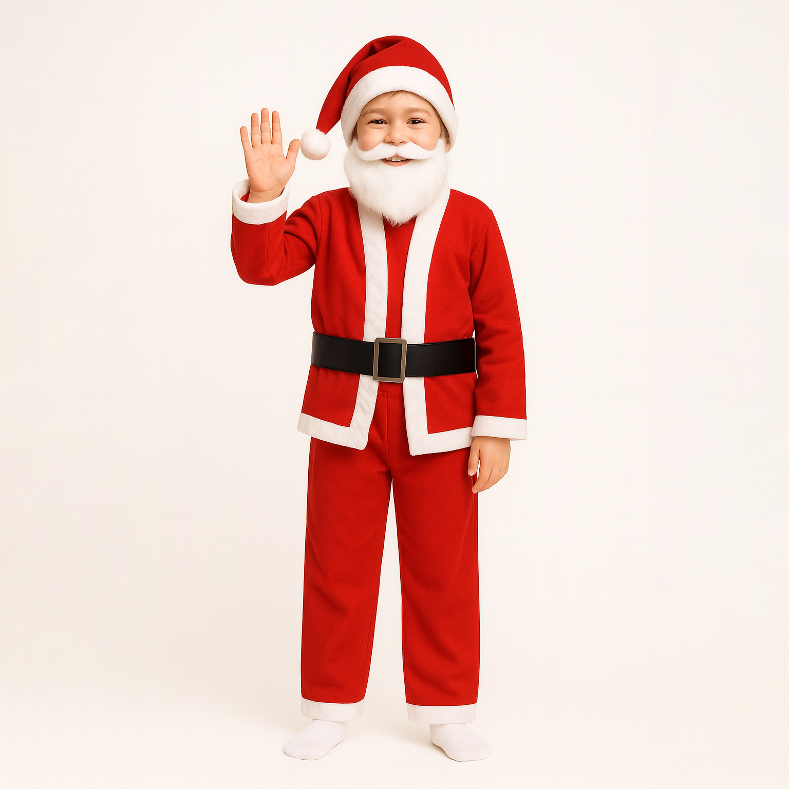 Christmas Dress-Up Cotton Suit Unisex Age 6 to 8 Red (4 pieces -Coat, pant, hat, belt) 1 Set