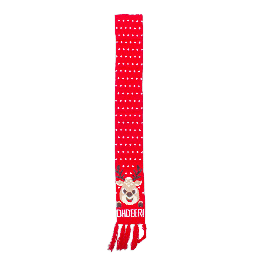 Christmas Knitted Scarf Reindeer Unisex Adult/Kids Red H40inch X W4.5inch 1pc