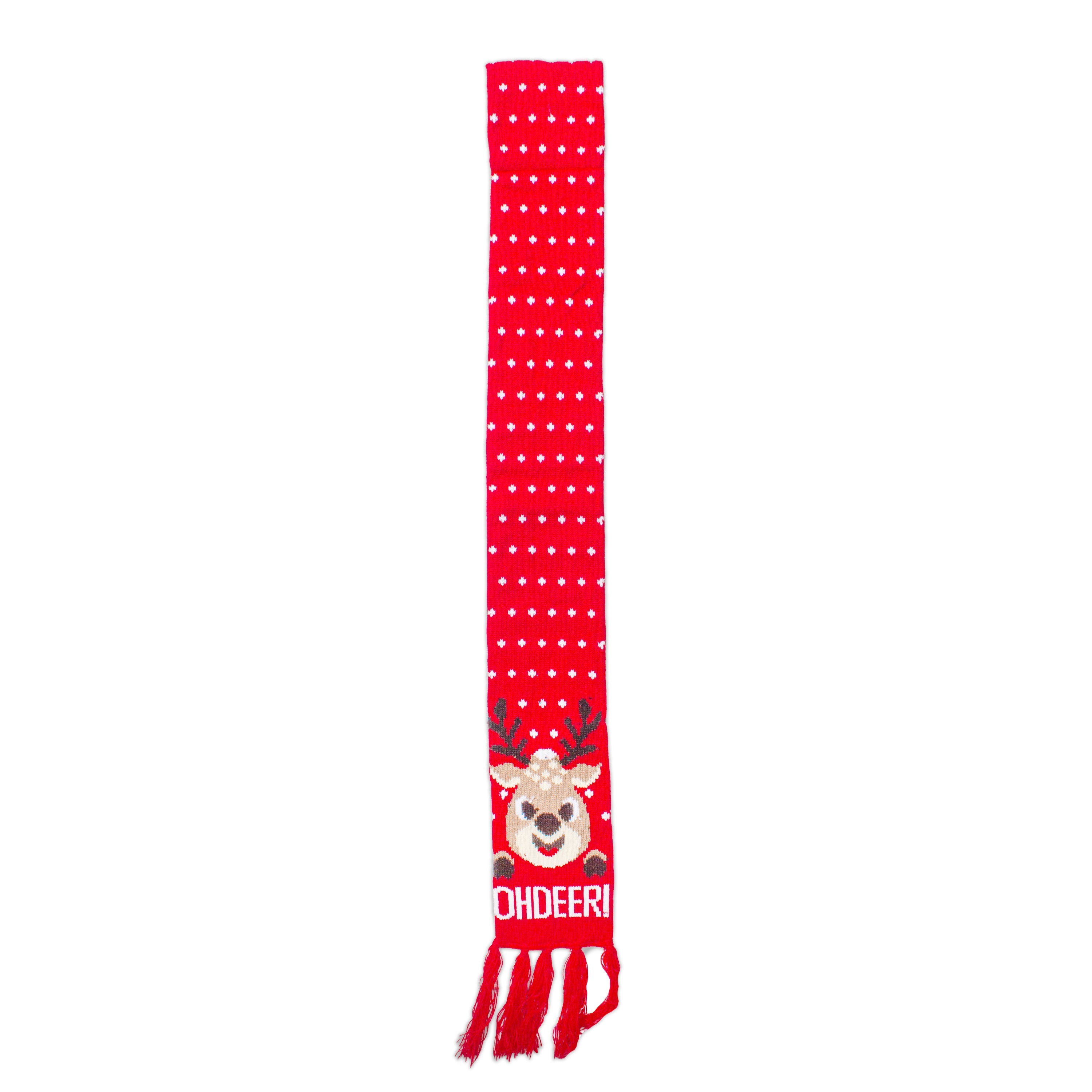 Christmas Knitted Scarf Reindeer Unisex Adult/Kids Red H40inch X W4.5inch 1pc