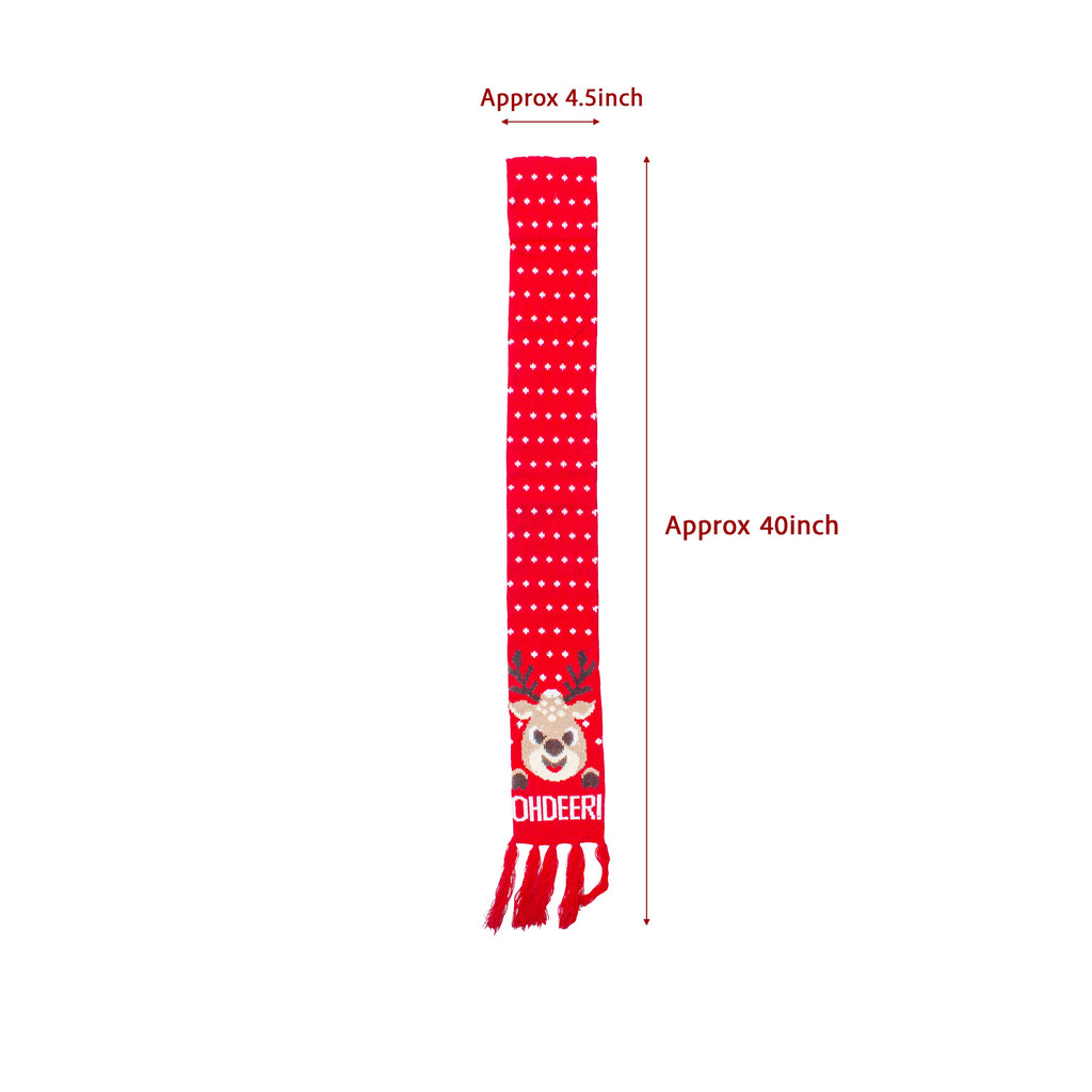 Christmas Knitted Scarf Reindeer Unisex Adult/Kids Red H40inch X W4.5inch 1pc