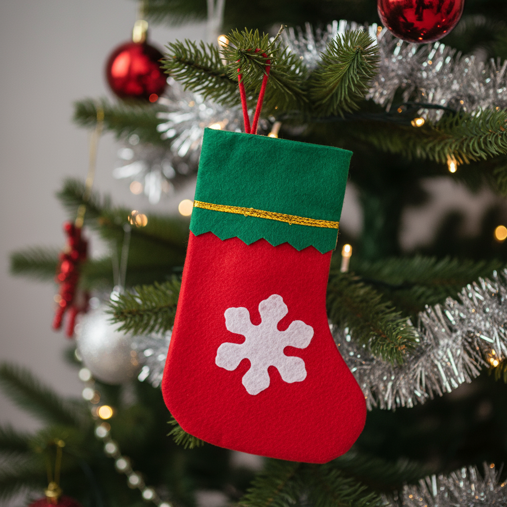 Christmas Non-woven Stocking with Hanging - Snowflakes H20 X W15cm 1pc