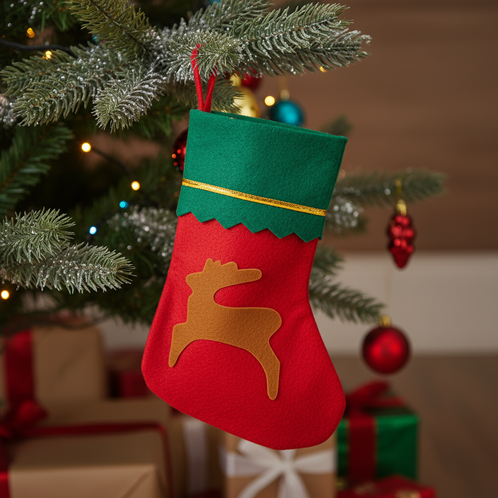 Christmas Non-woven Stocking with Hanging - Reindeer H20 X W15cm 1pc