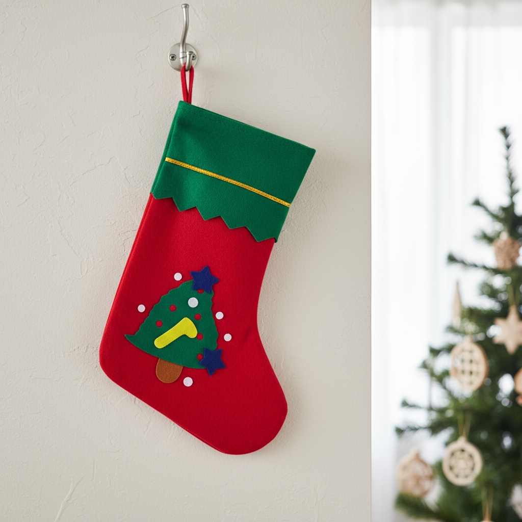 Christmas Non-woven Stocking with Hanging - Tree H14inch X W9.5inch 1pc