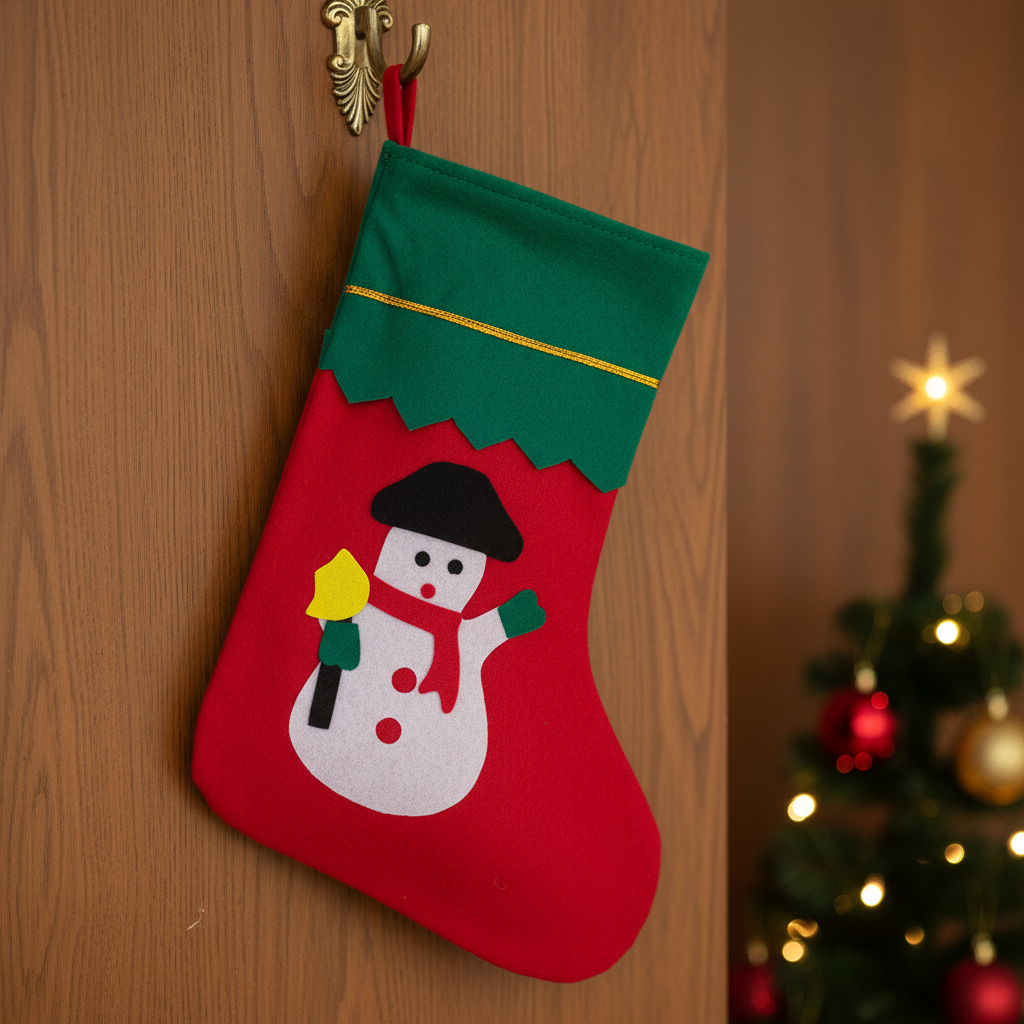 Christmas Non-woven Stocking with Hanging - Snowman H14inch X W9.5inch 1pc