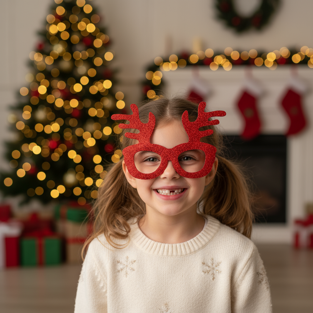 Christmas Glitter Reindeer Eye Glass Frame for Kids and Adults Red 1pc