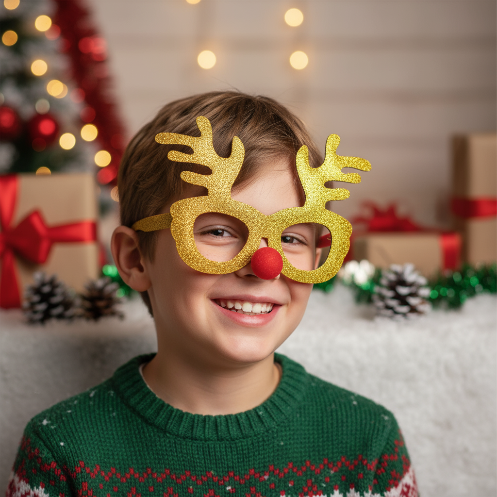 Christmas Glitter Reindeer Eye Glass Frame for Adults and Kids Gold 1pc