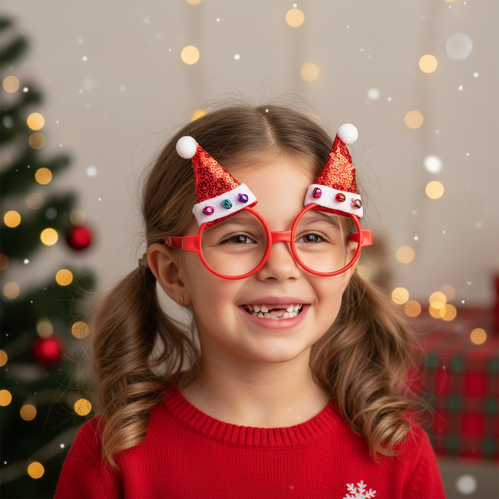 Christmas Sequin Cap Eye Glass Frame for Adults and Kids Red 1pc