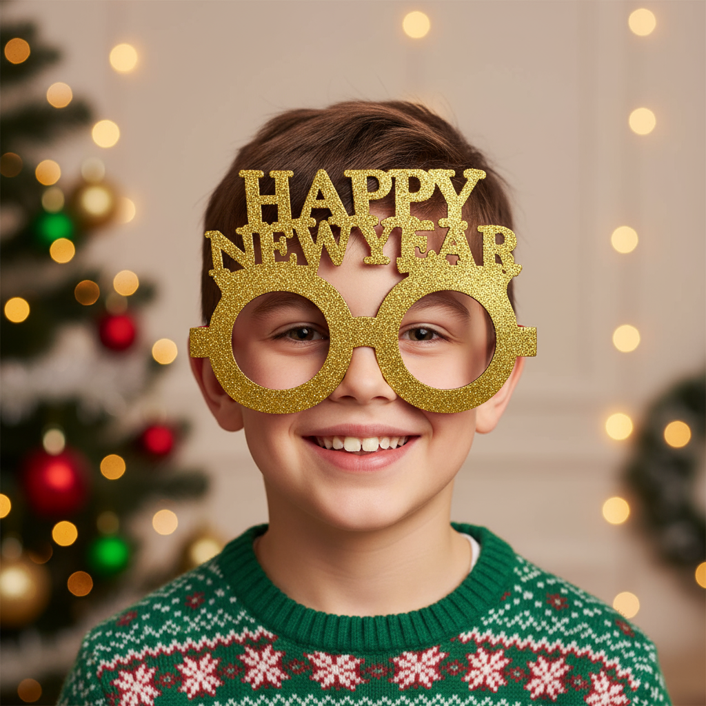 Happy New Year Eye Glass Frame for Adults and Kids Gold 1pc
