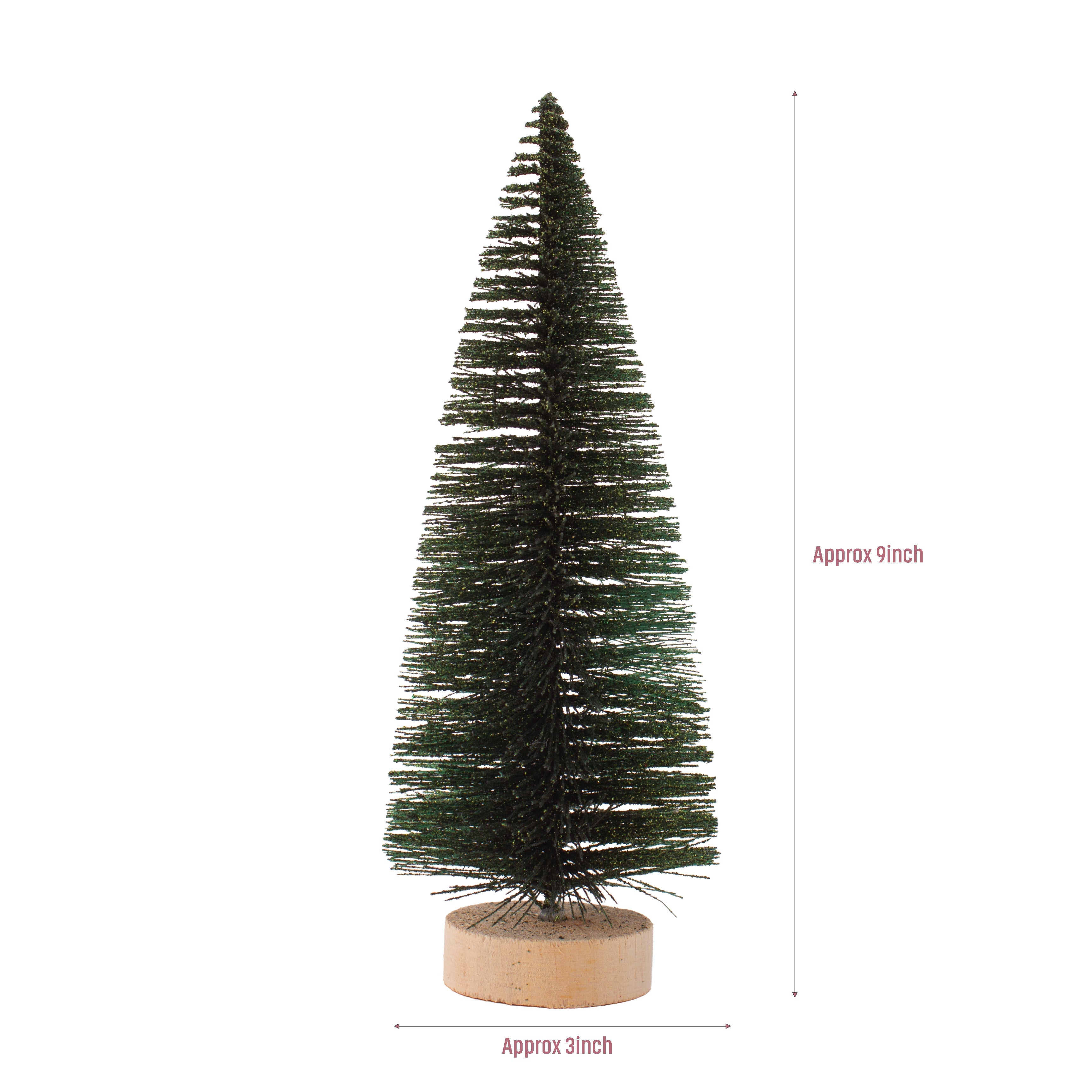 Christmas Table Topper Glitter Bristle Tree Green H9inch X W7cm 1pc
