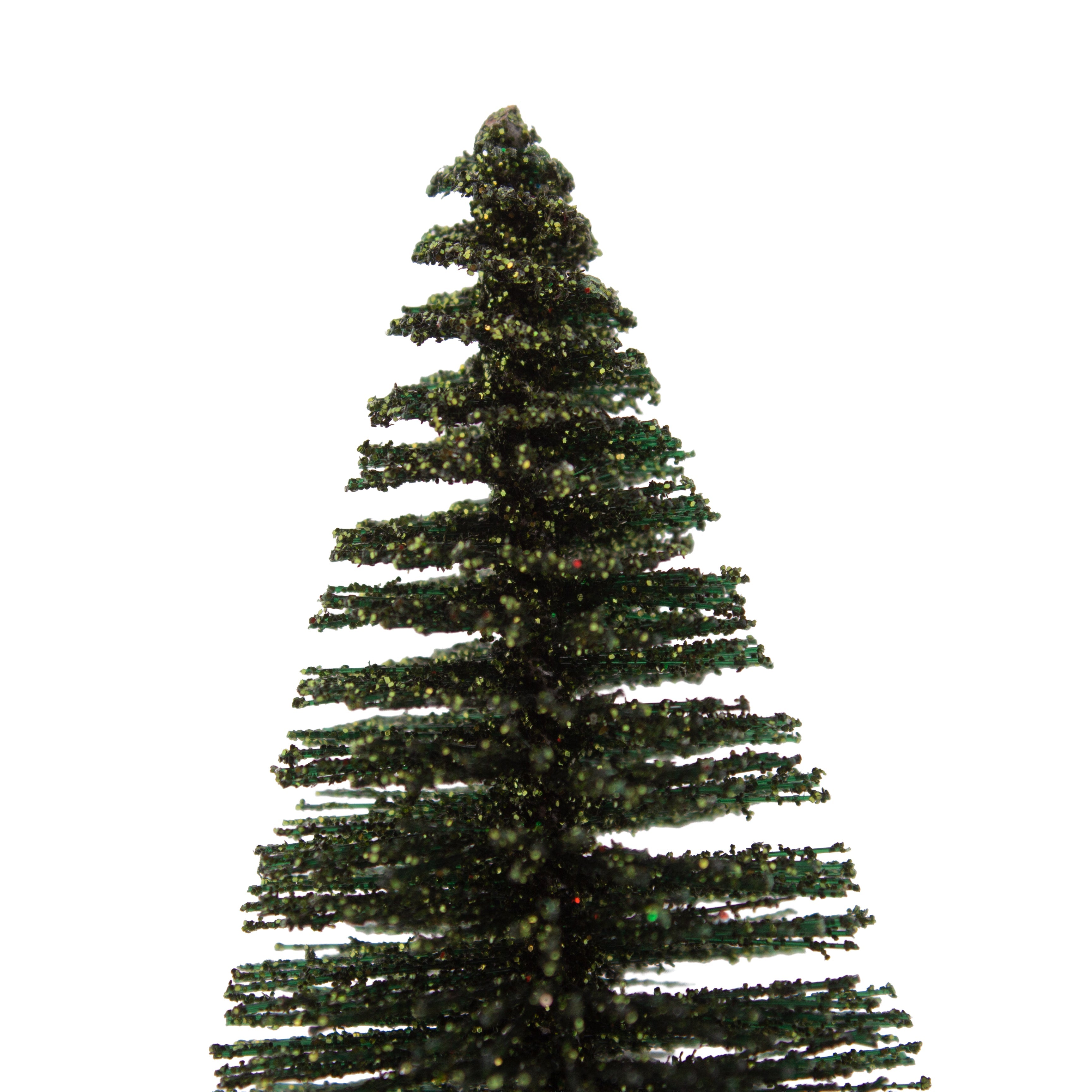 Christmas Table Topper Glitter Bristle Tree Green H9inch X W7cm 1pc