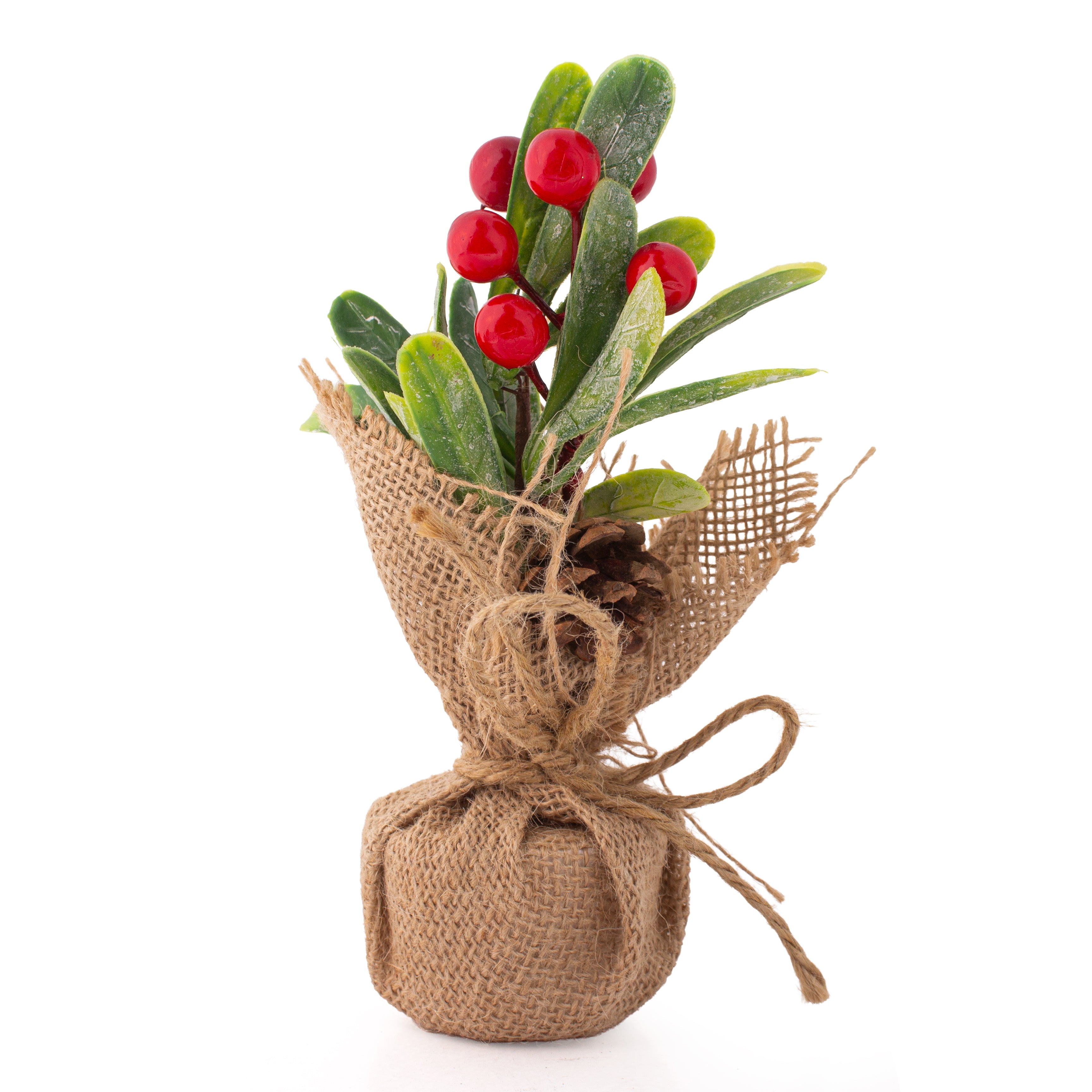 Christmas Table Decoration Faux Holly Berries With Burlap Base 1pc