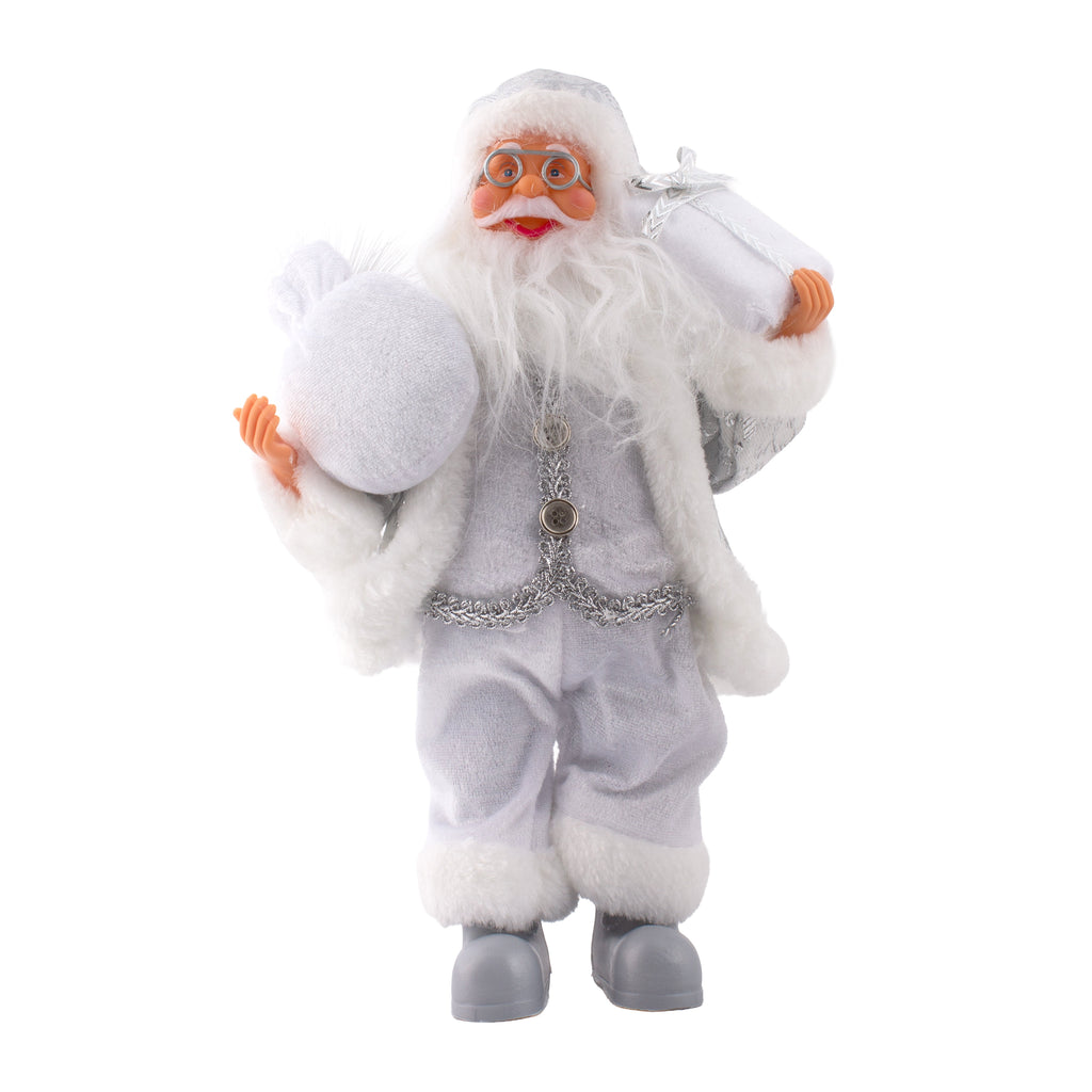 Christmas Figurine Doll Santa Claus with Gift Box Silver 17inch 1pc