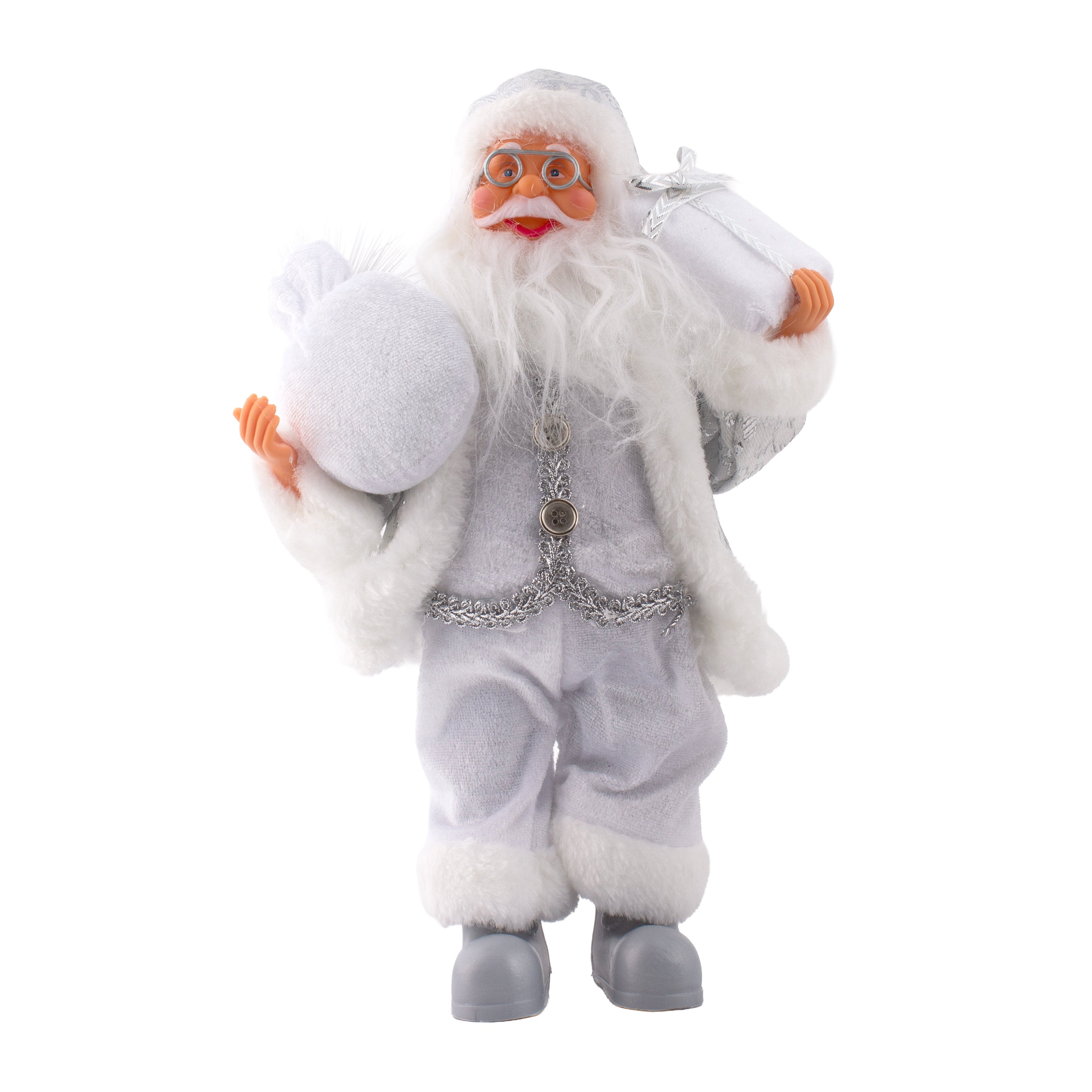 Christmas Figurine Doll Santa Claus with Gift Box Silver 17inch 1pc