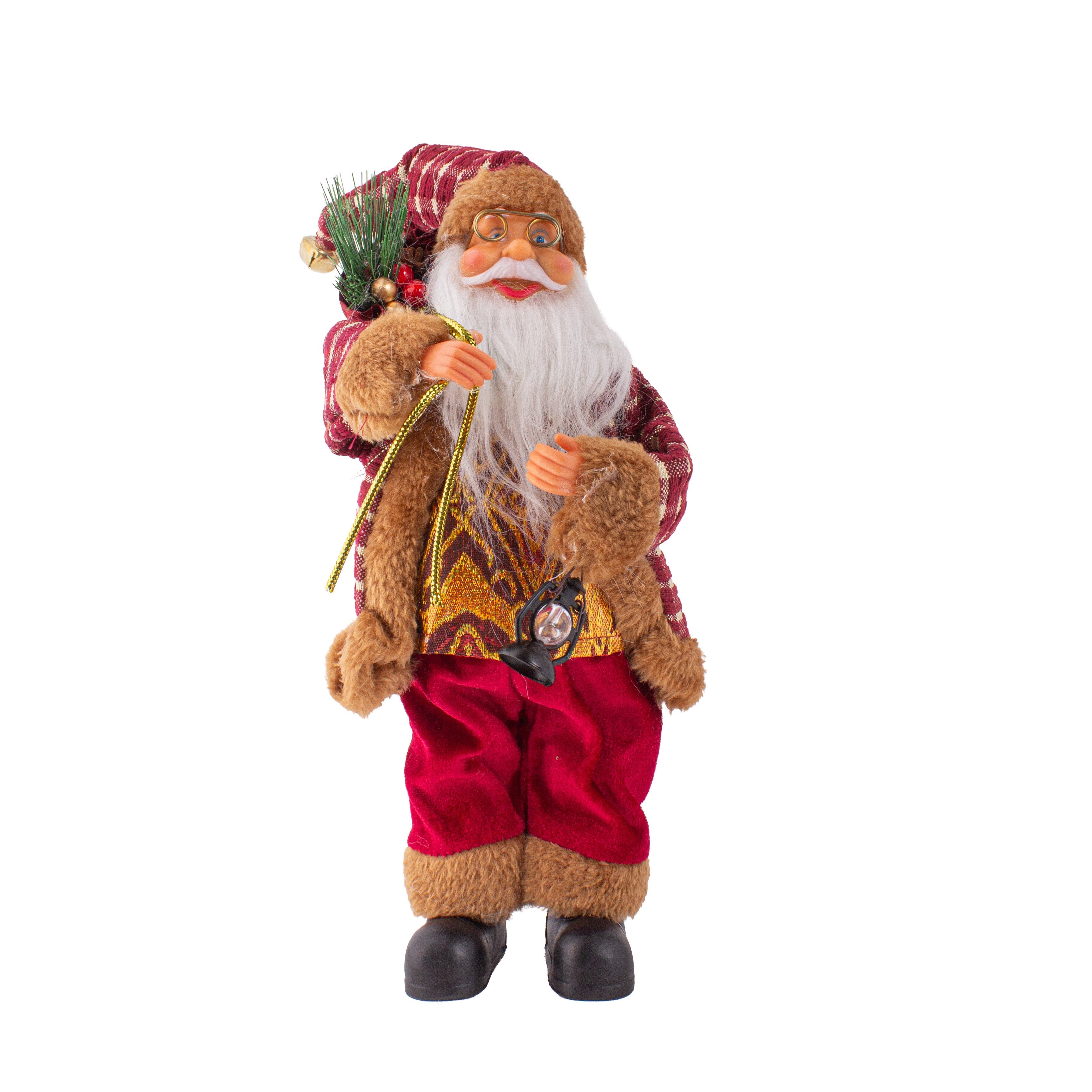 Christmas Figurine Doll Santa Claus with Red Berries and Lamp 17inch 1pc