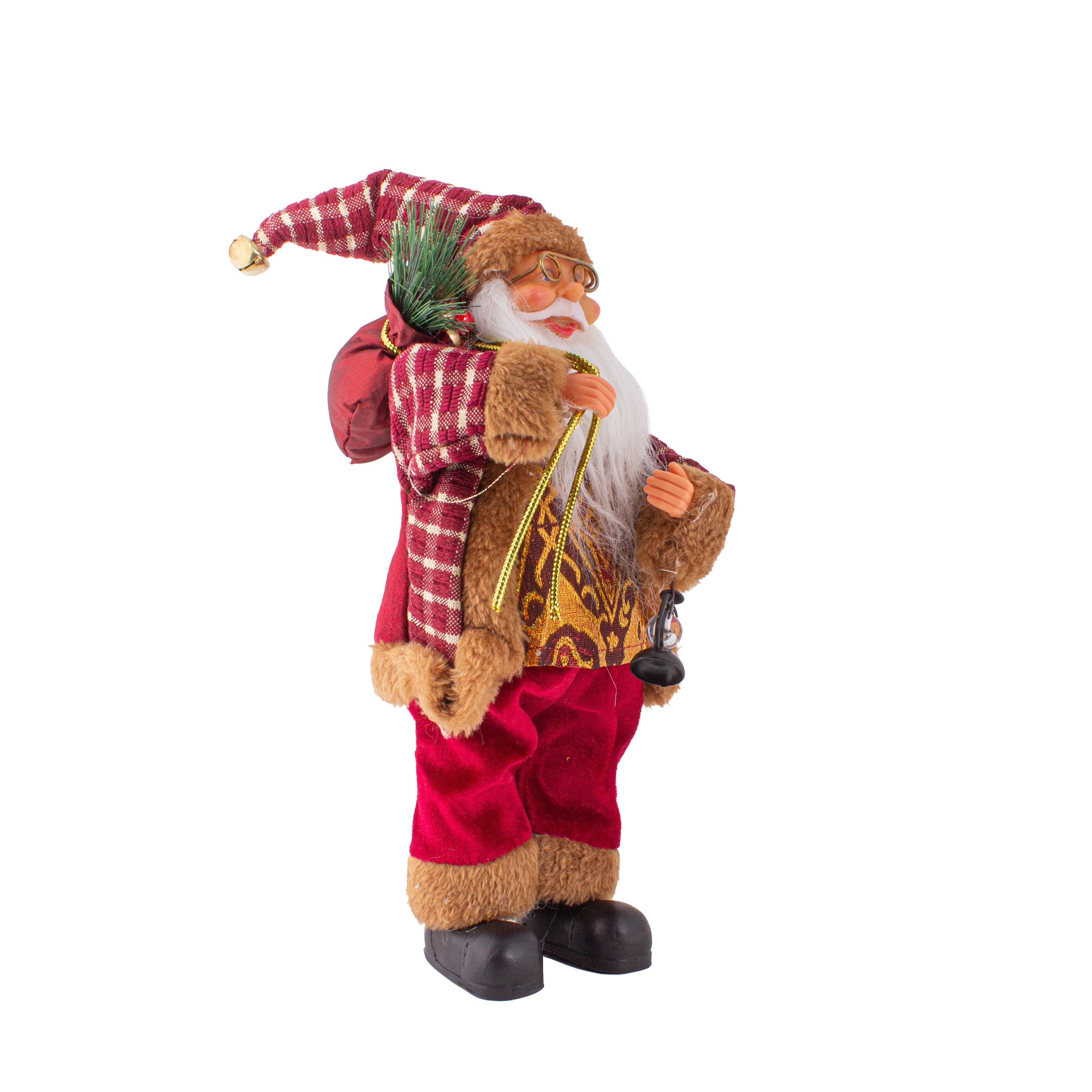 Christmas Figurine Doll Santa Claus with Red Berries and Lamp 17inch 1pc