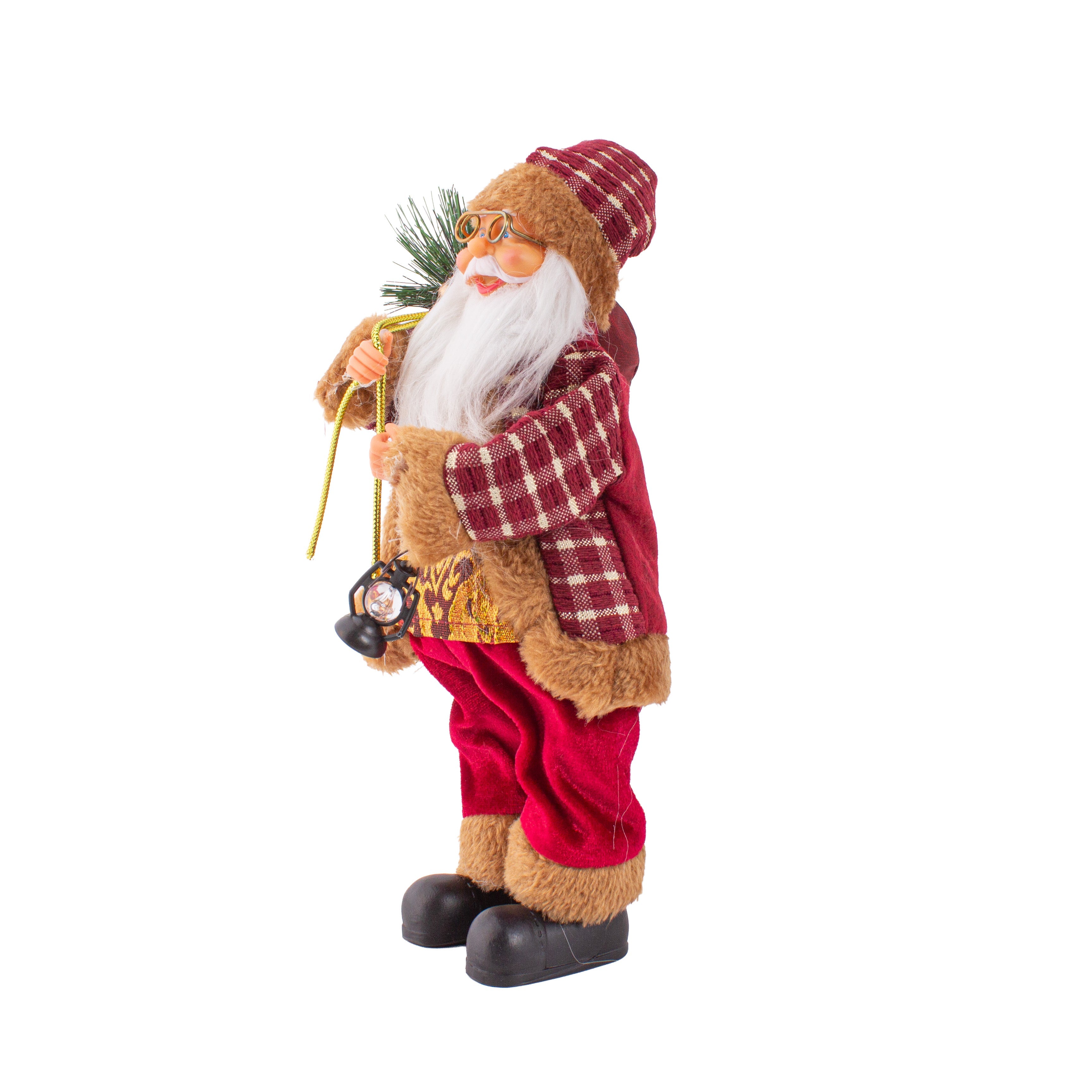 Christmas Figurine Doll Santa Claus with Red Berries and Lamp 17inch 1pc