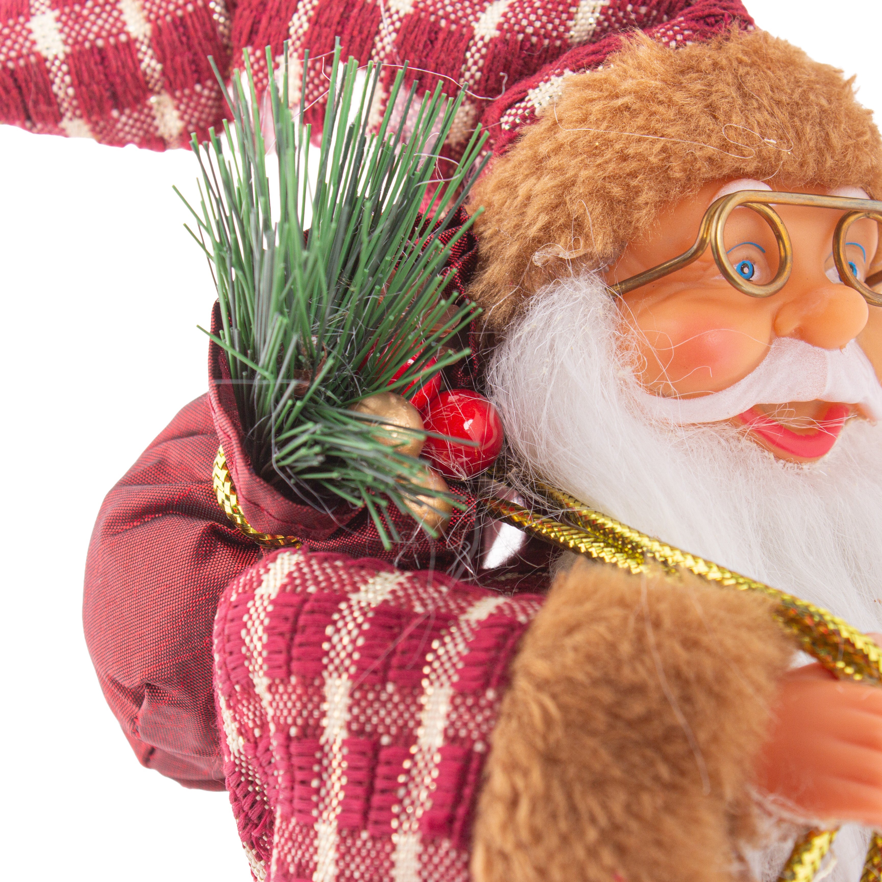 Christmas Figurine Doll Santa Claus with Red Berries and Lamp 17inch 1pc