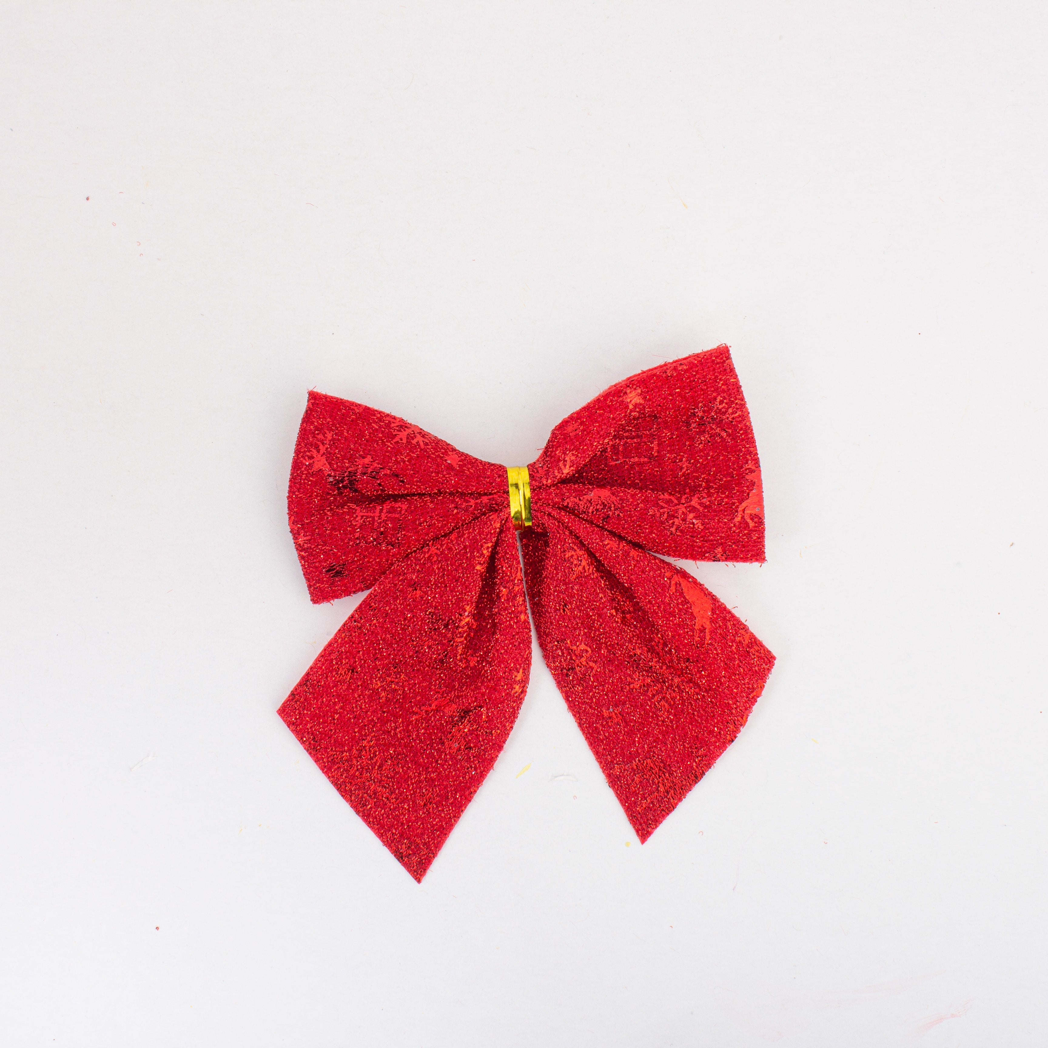 Christmas Decorative Printed Metallic Bow Red 4pc 3.5inch X 3.5inch 1Pack