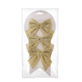 Christmas Decorative Printed Metallic Bow Gold 3pc 4inch X 4inch 1Pack