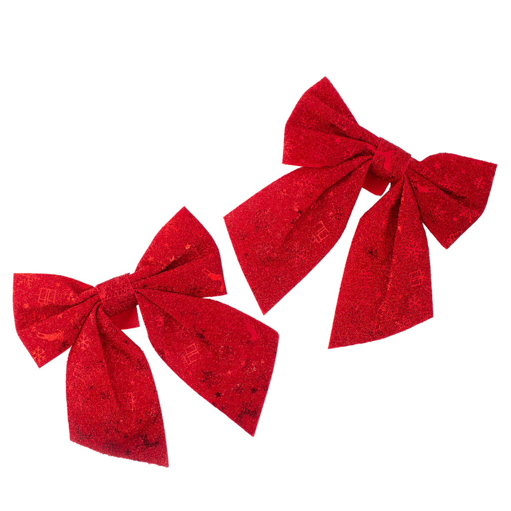 Christmas Decorative Printed Metallic Bow Red 3pc 4inch X 4inch 1Pack