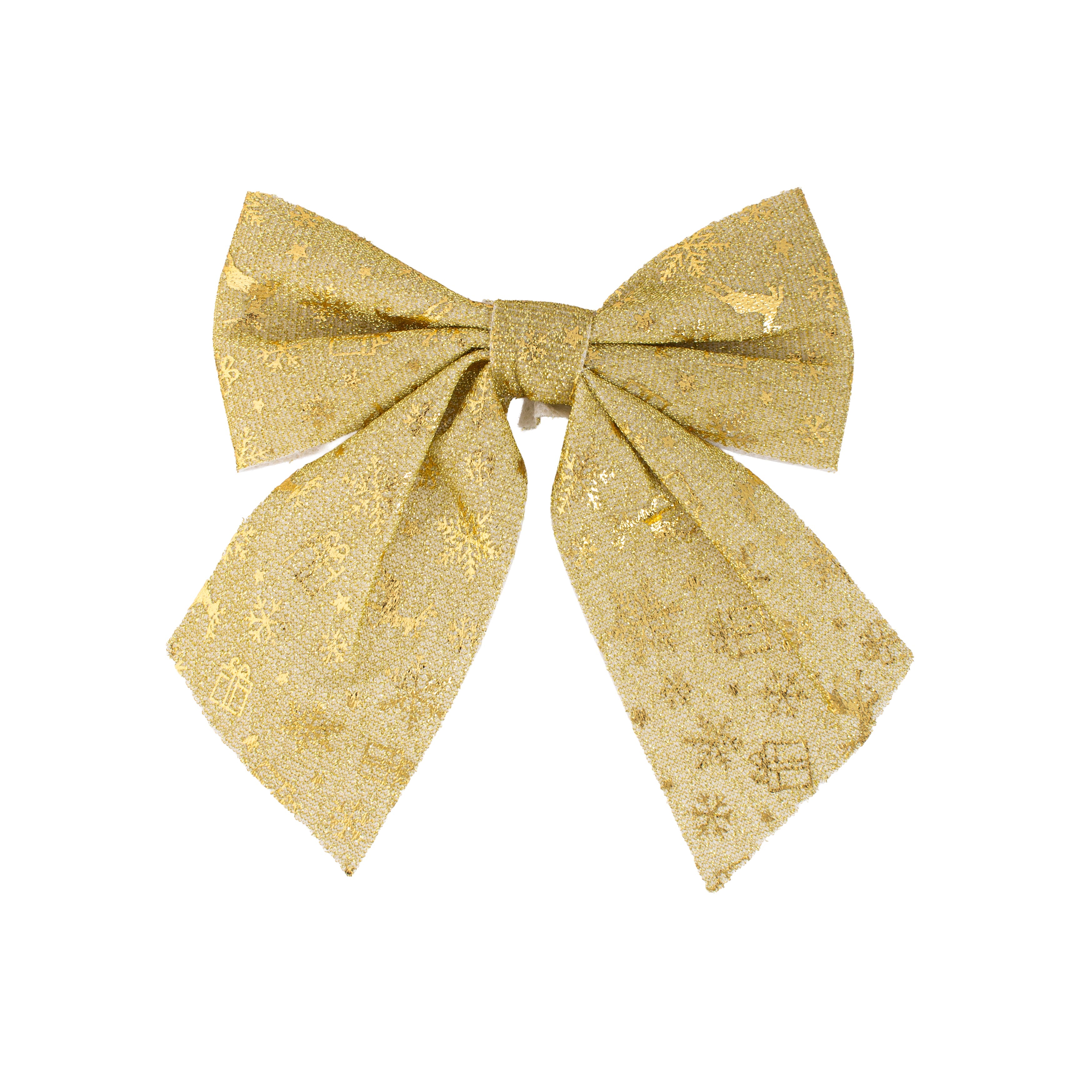 Christmas Decorative Printed Metallic Bow Gold 2pc 5inch X 6inch 1Pack