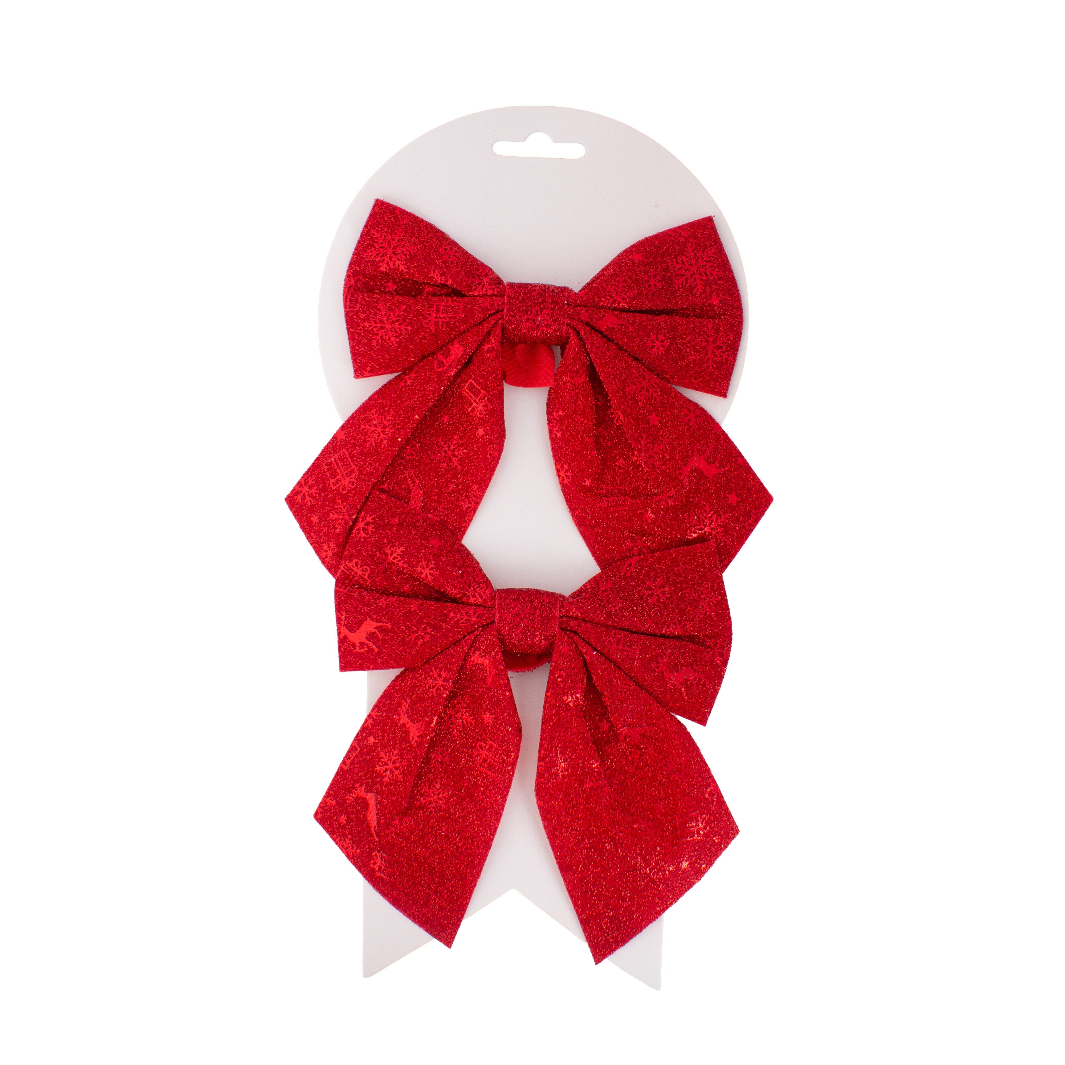 Christmas Decorative Printed Metallic Bow Red 2pc 5inch X 6inch 1Pack