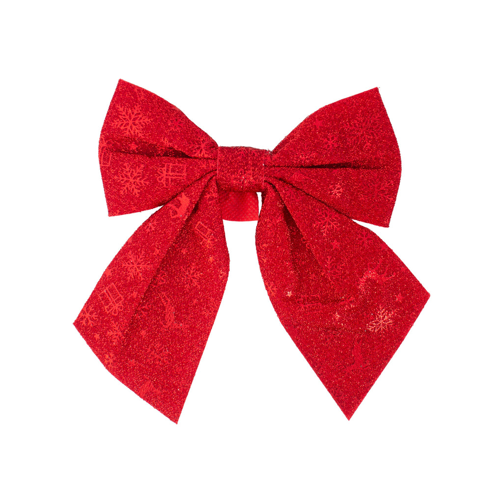 Christmas Decorative Printed Metallic Bow Red 2pc 5inch X 6inch 1Pack