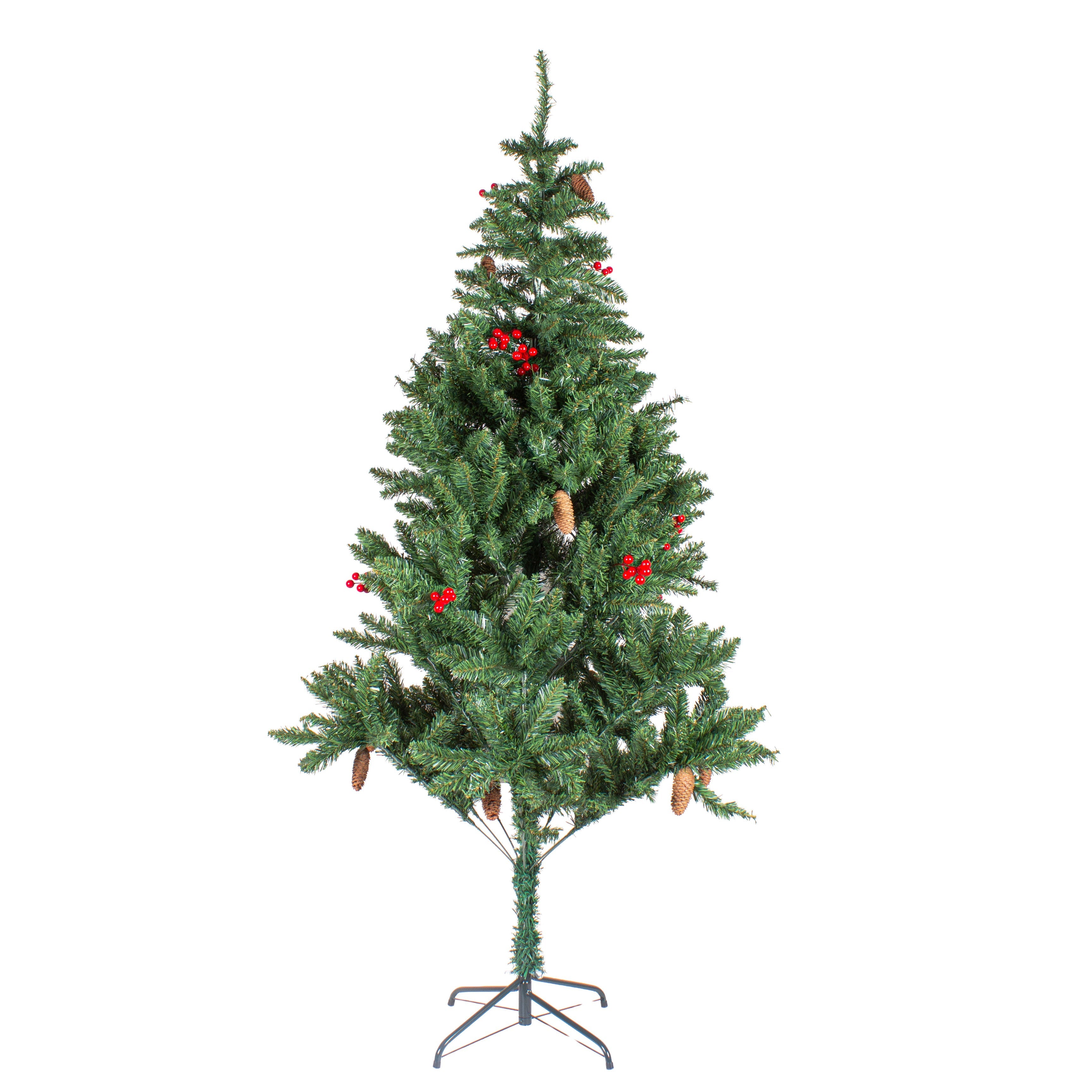 5 Feet - Christmas Premium Tree with Metal Stand Pine Cones & Red Berries 1pc Box  (Ornaments Combo)