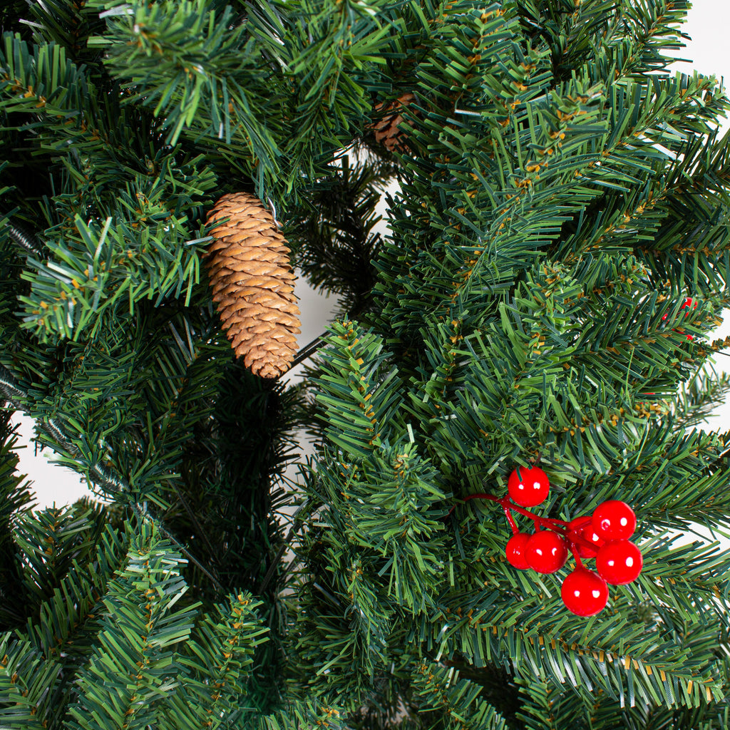 Christmas Premium Tree with Metal Stand Pine Cones & Red Berries 5 Ft (150cm) 1pc Box