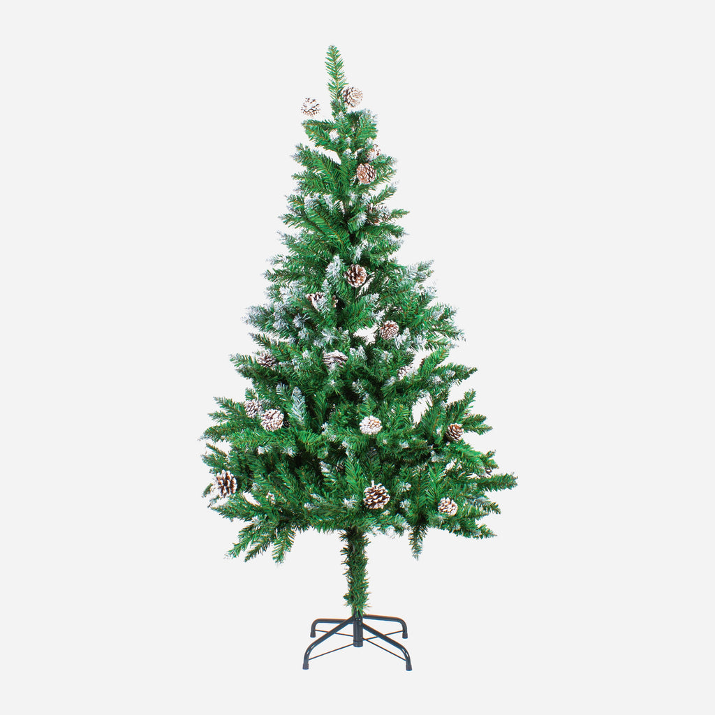 4 Feet - Frosted Christmas Tree with Metal Stand & Pine Cones 1pc  (Ornaments Combo)