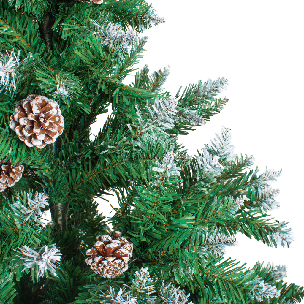 5 Feet - Frosted Christmas Tree with Metal Stand & Pine Cones (150cm) 1pc  (Ornaments Combo)
