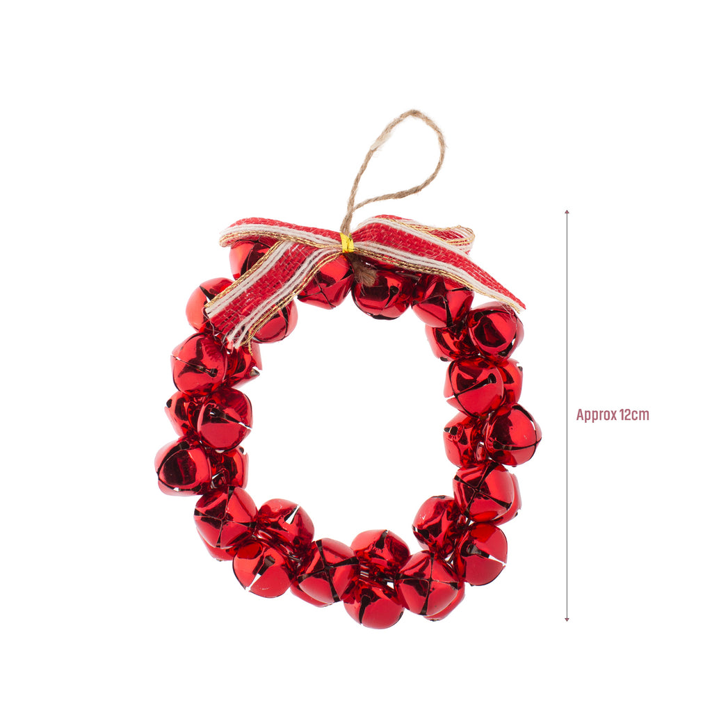 CHRISTMAS Metal Jingle Nut Bell Wreath Red 12cm 1pc