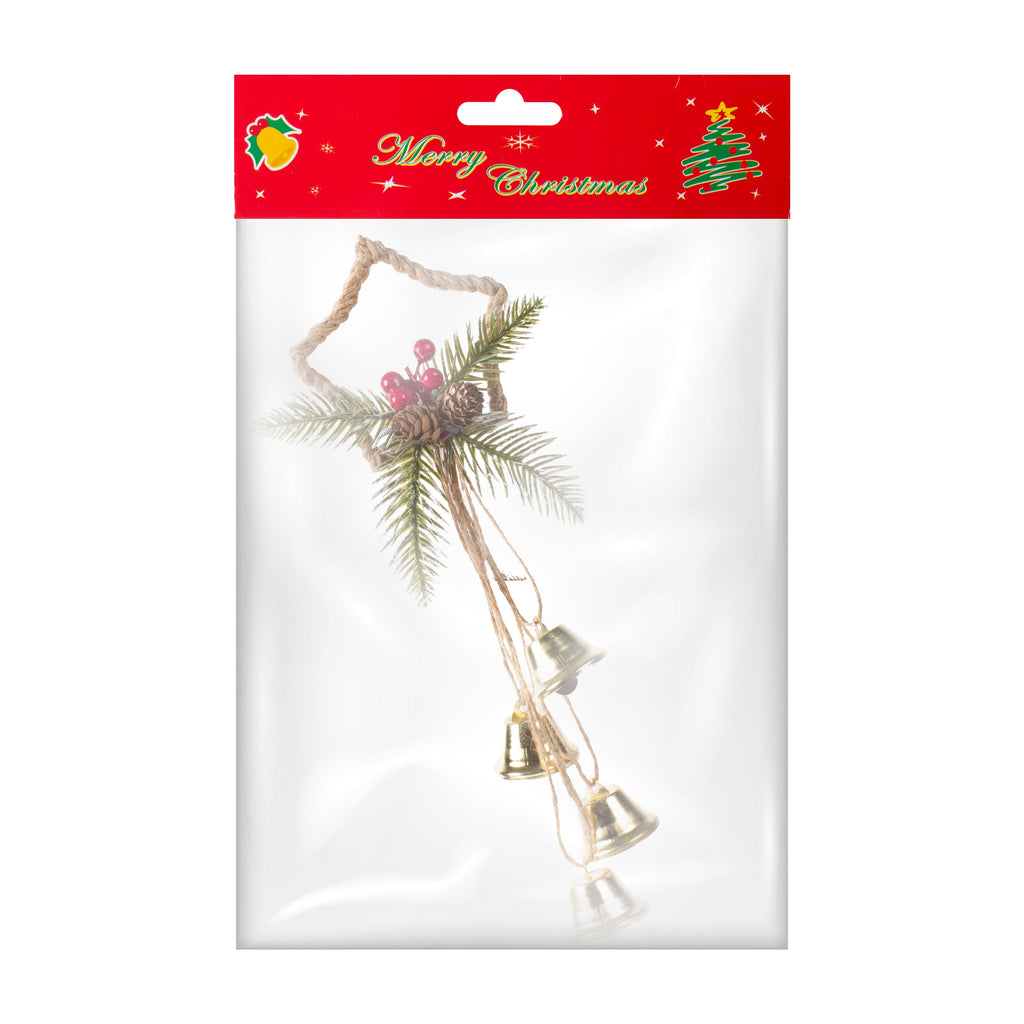 Christmas Hanging Decoration Star with 4 Jingle Bells 16inch 1pc