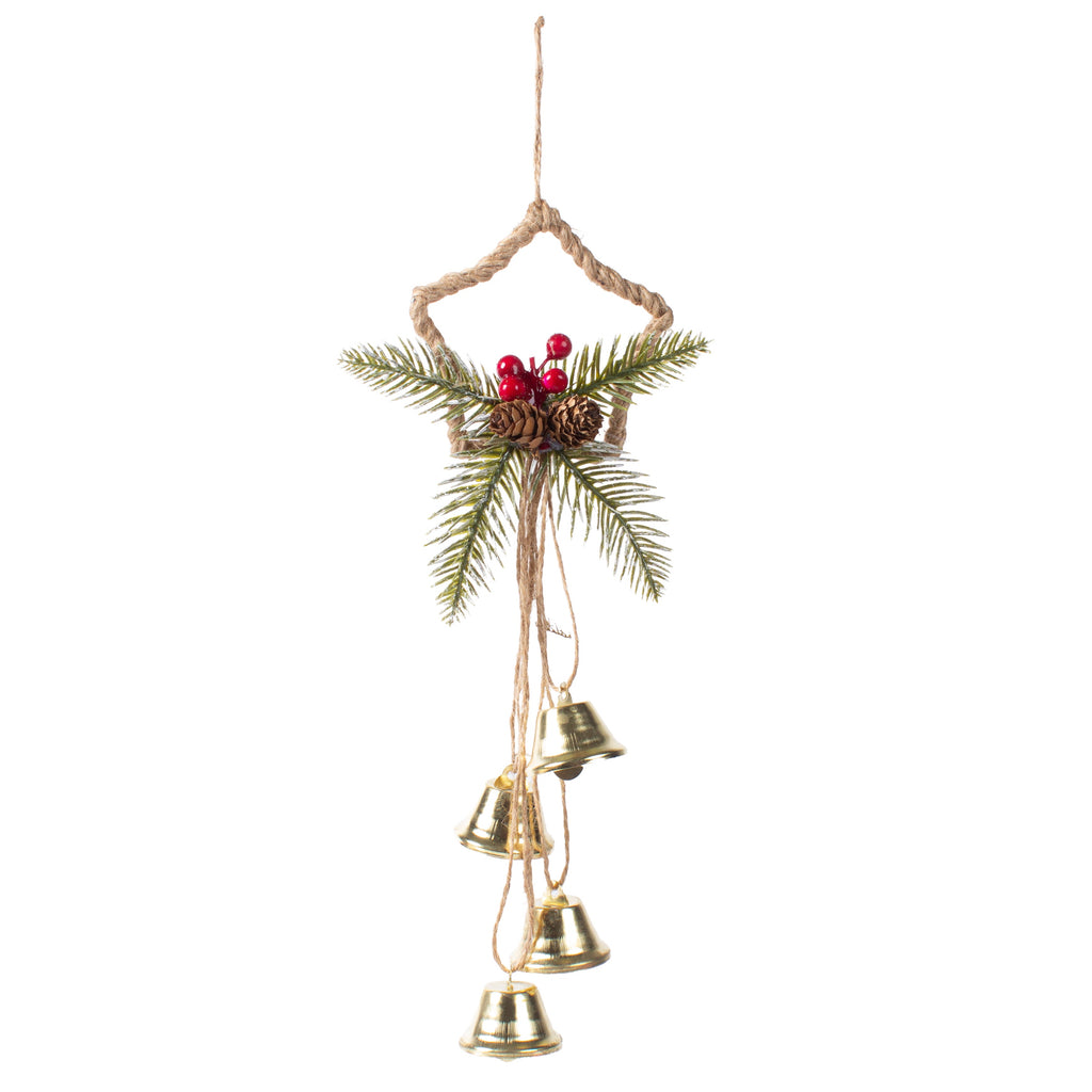 Christmas Hanging Decoration Star with 4 Jingle Bells 16inch 1pc