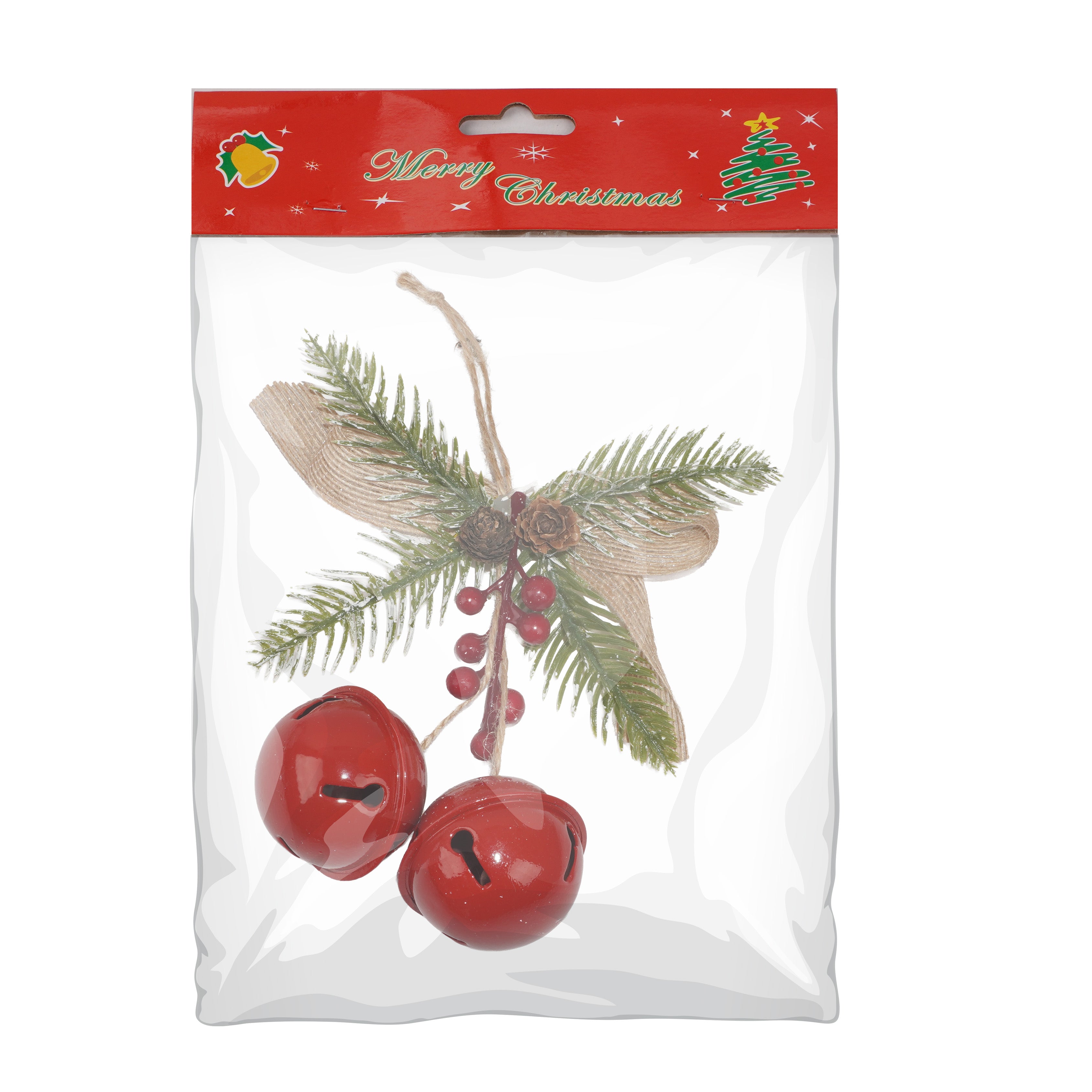Christmas Hanging Decoration Holly Berries with Nutbells 8inch 1pc