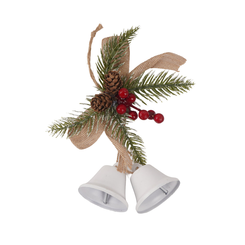 Christmas Hanging Bow & Berries with White Bell 8inch 1pc