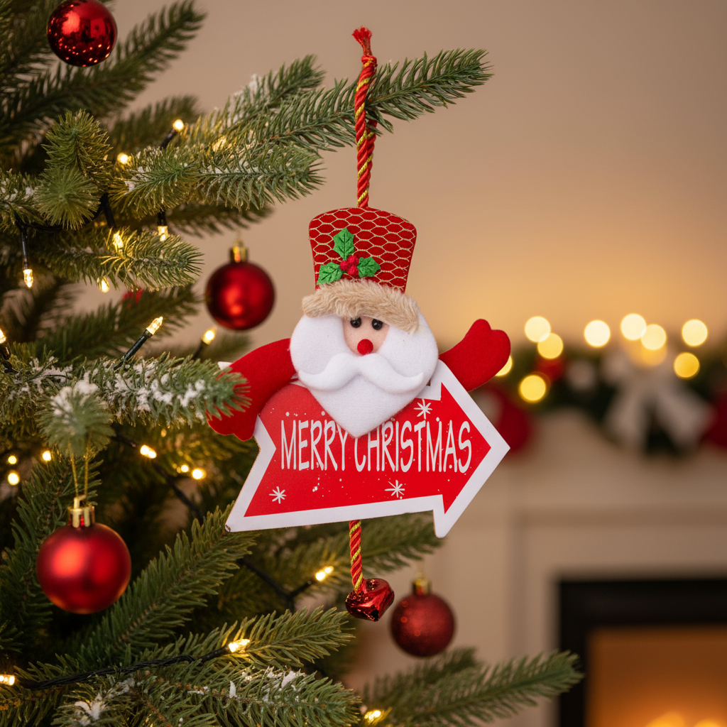 Christmas Hanging Santa with Merry Christmas Sign 9inch 1pc
