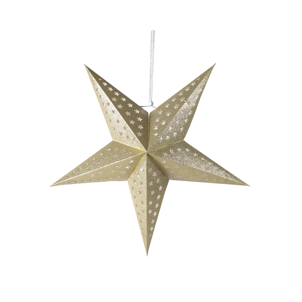 3D 5 Point Glitter Paper Star Hanging Ornament Star Shaped Holes 60cm 1pc