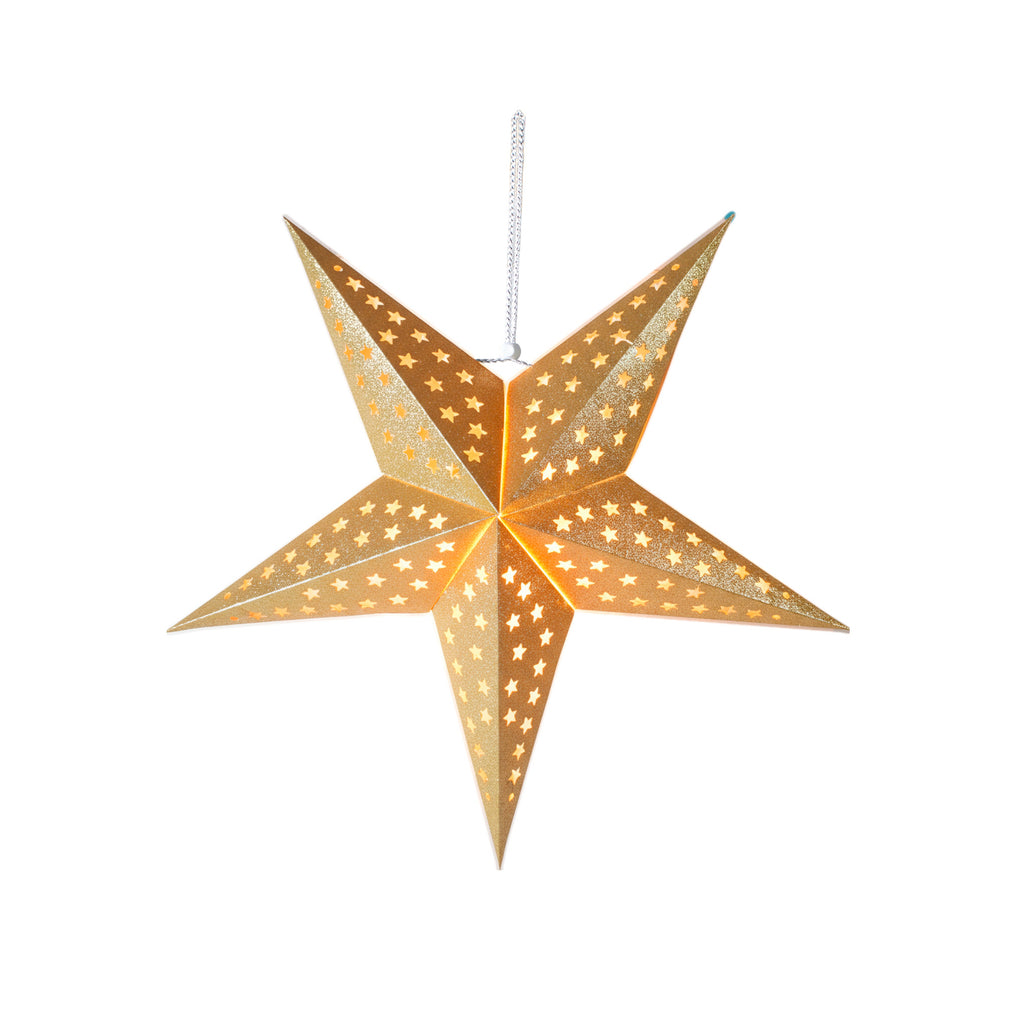 3D 5 Point Glitter Paper Star Hanging Ornament Star Shaped Holes 60cm 1pc