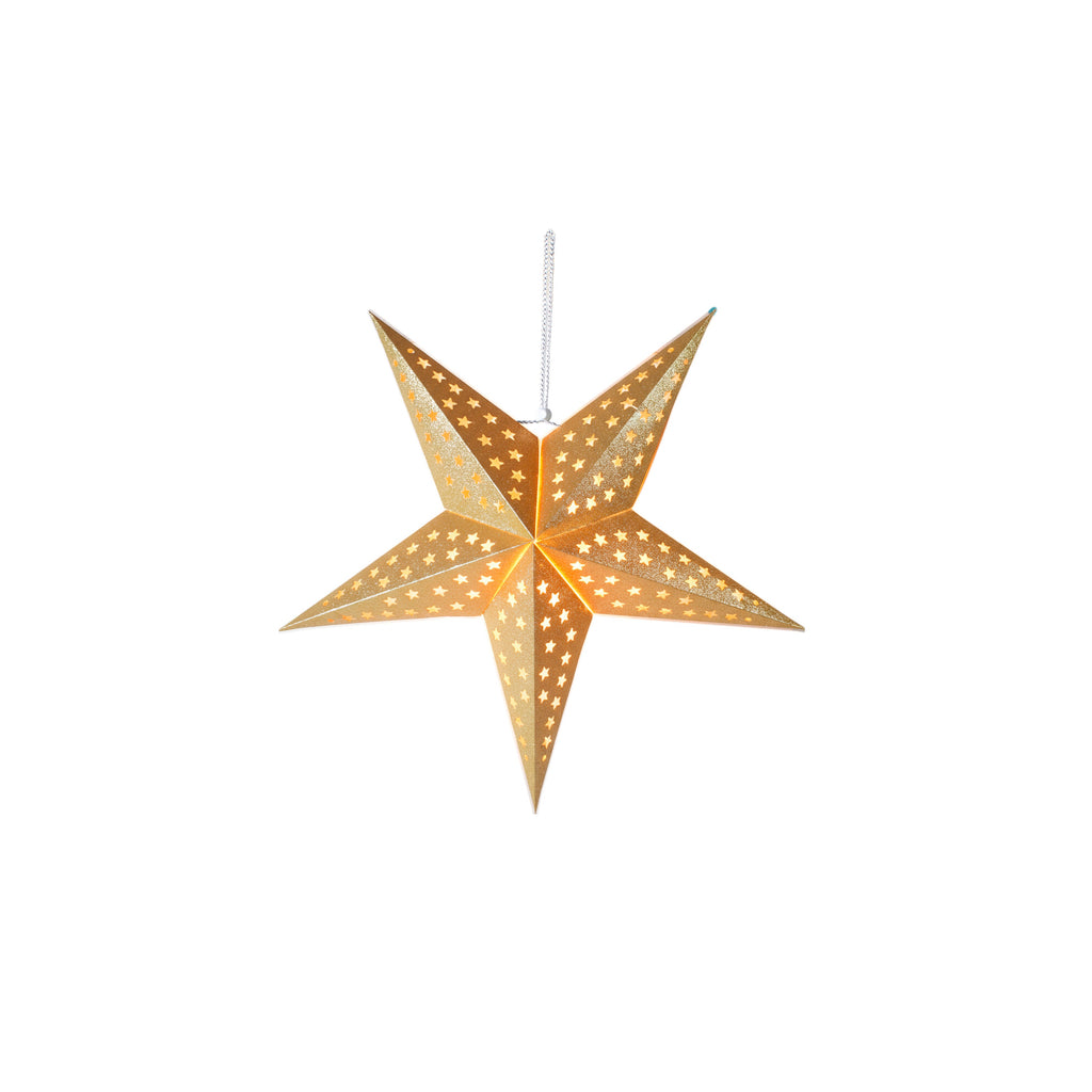 3D 5 Point Glitter Paper Star Hanging Ornament Star Shaped Holes 45cm 1pc