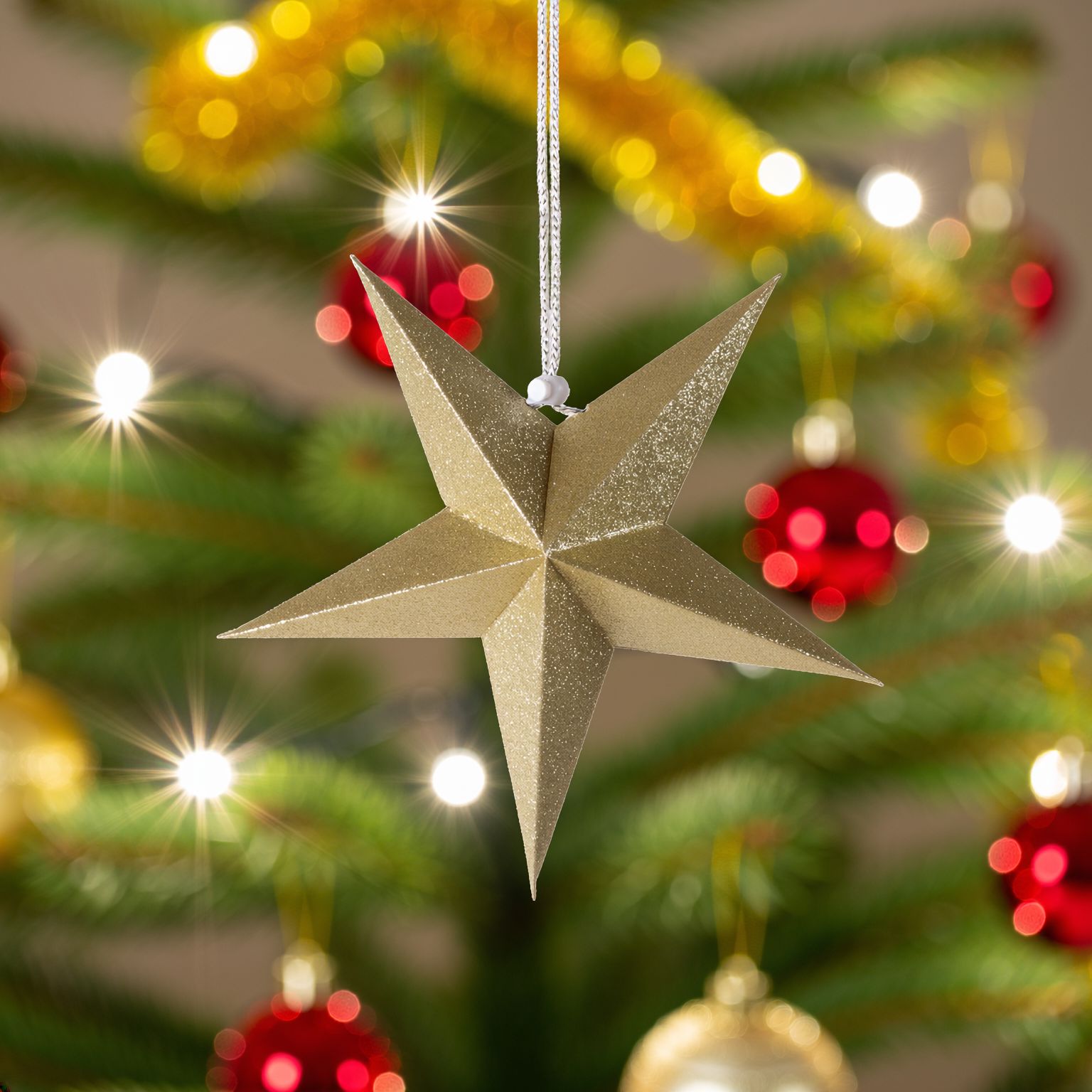 3D 5 Point Glitter Paper Star Hanging Ornament 30cm 1pc