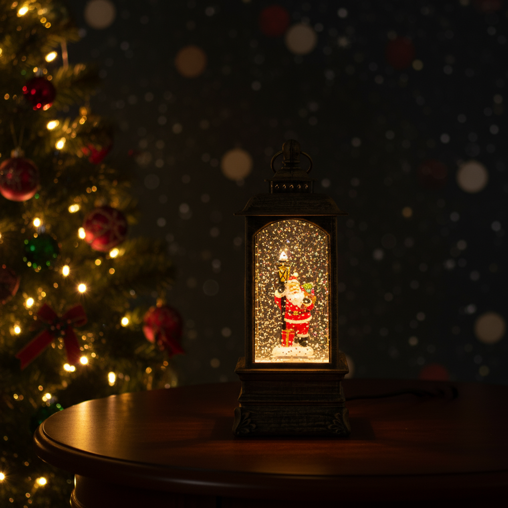Christmas Light and Music Snow Lantern Santa with Lamp USB and Battery Powered H9inch X 3inch 1pc Box
