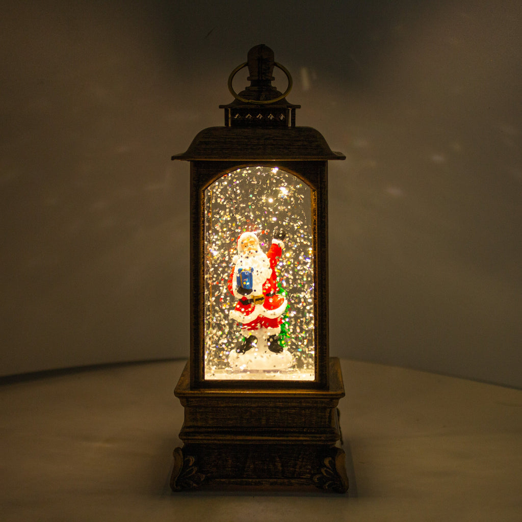 Christmas Light and Music Snow Lantern Santa with Gift USB and Battery Powered H9inch X 3inch 1pc Box