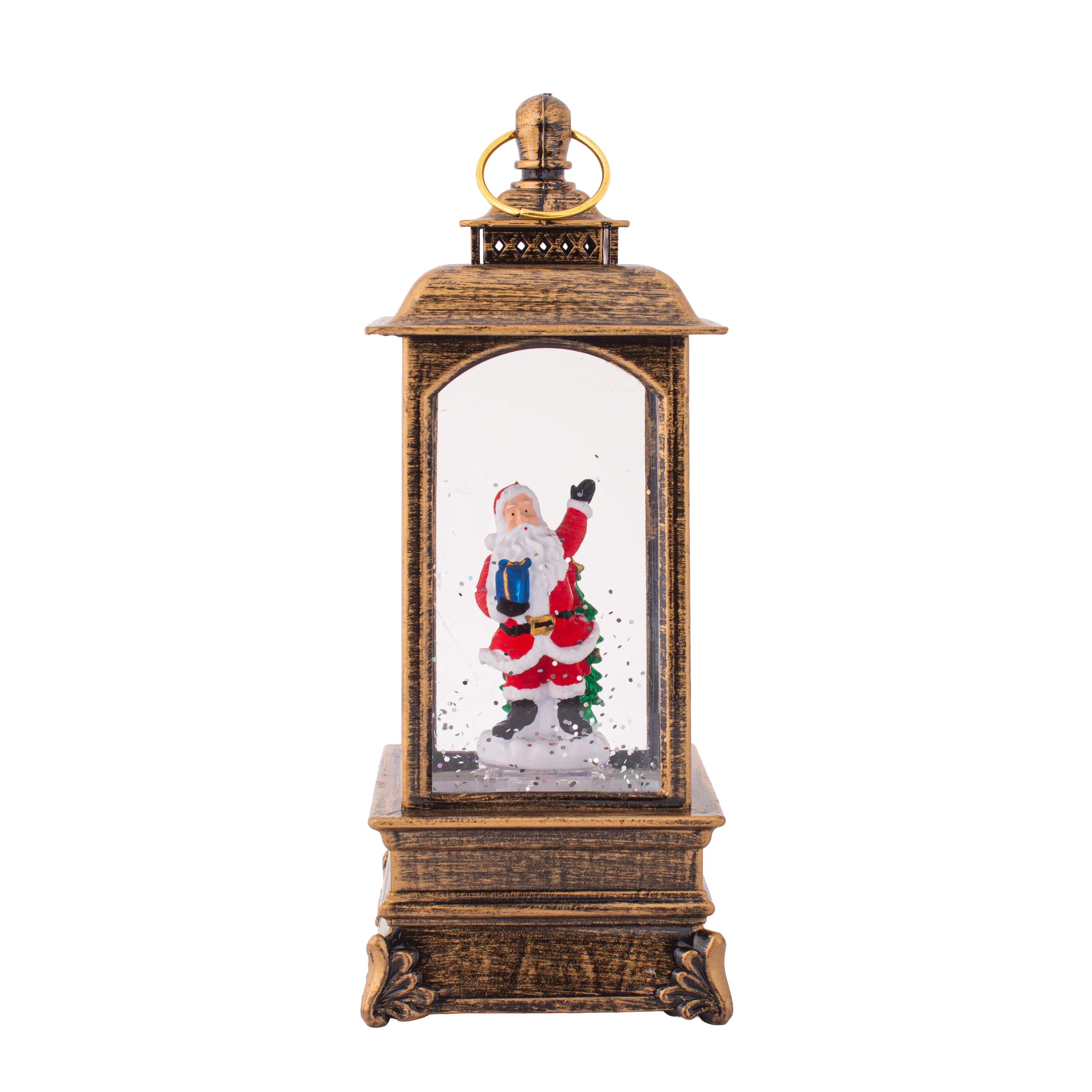 Christmas Light and Music Snow Lantern Santa with Gift USB and Battery Powered H9inch X 3inch 1pc Box