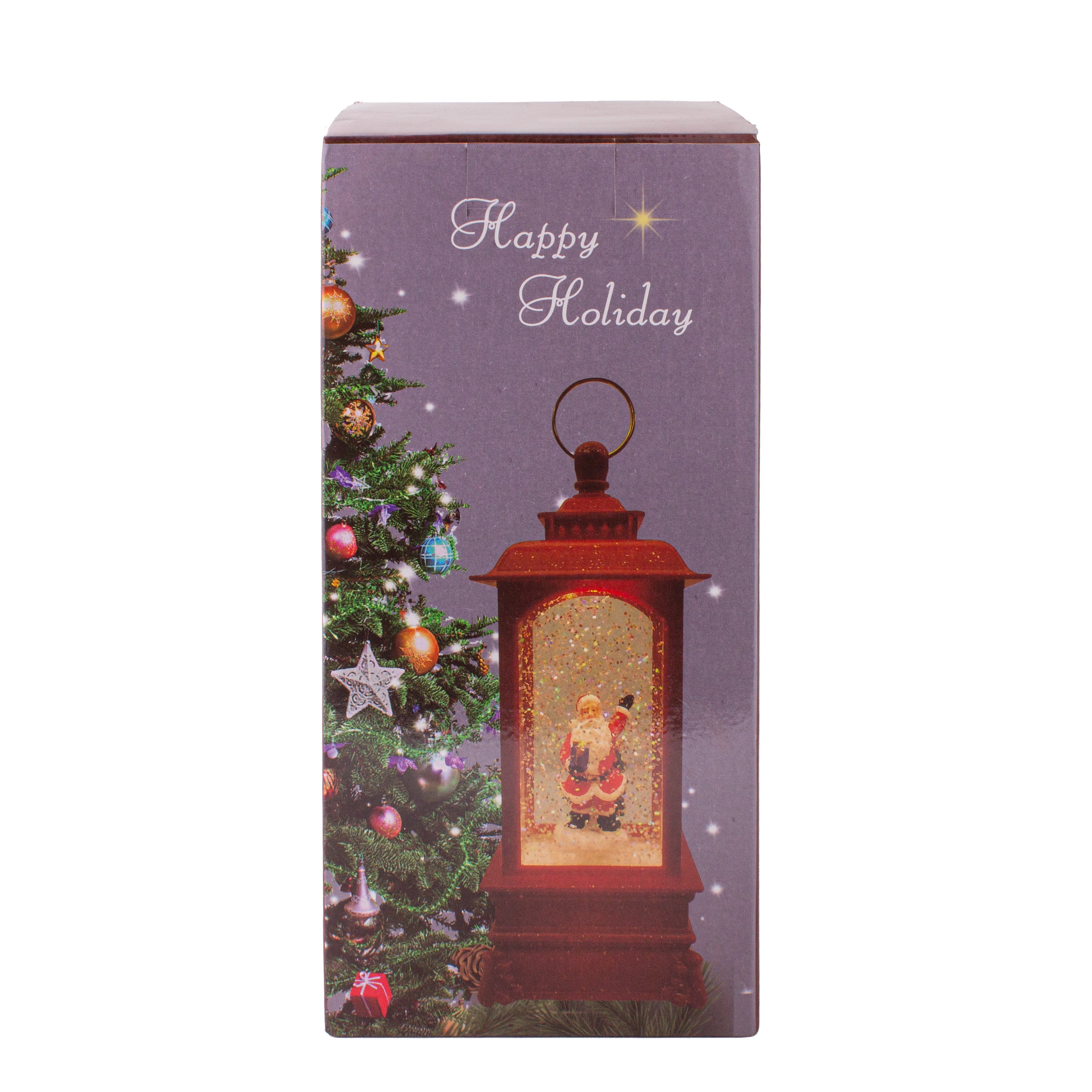 Christmas Light and Music Snow Lantern Santa with Gift USB and Battery Powered H9inch X 3inch 1pc Box