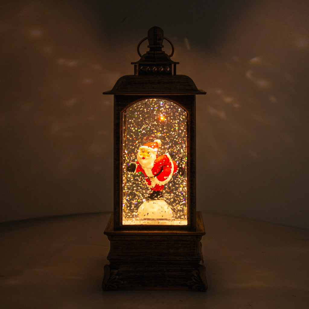 Christmas Light and Music Snow Lantern Standing Santa USB and Battery Powered H9inch X 3inch 1pc Box
