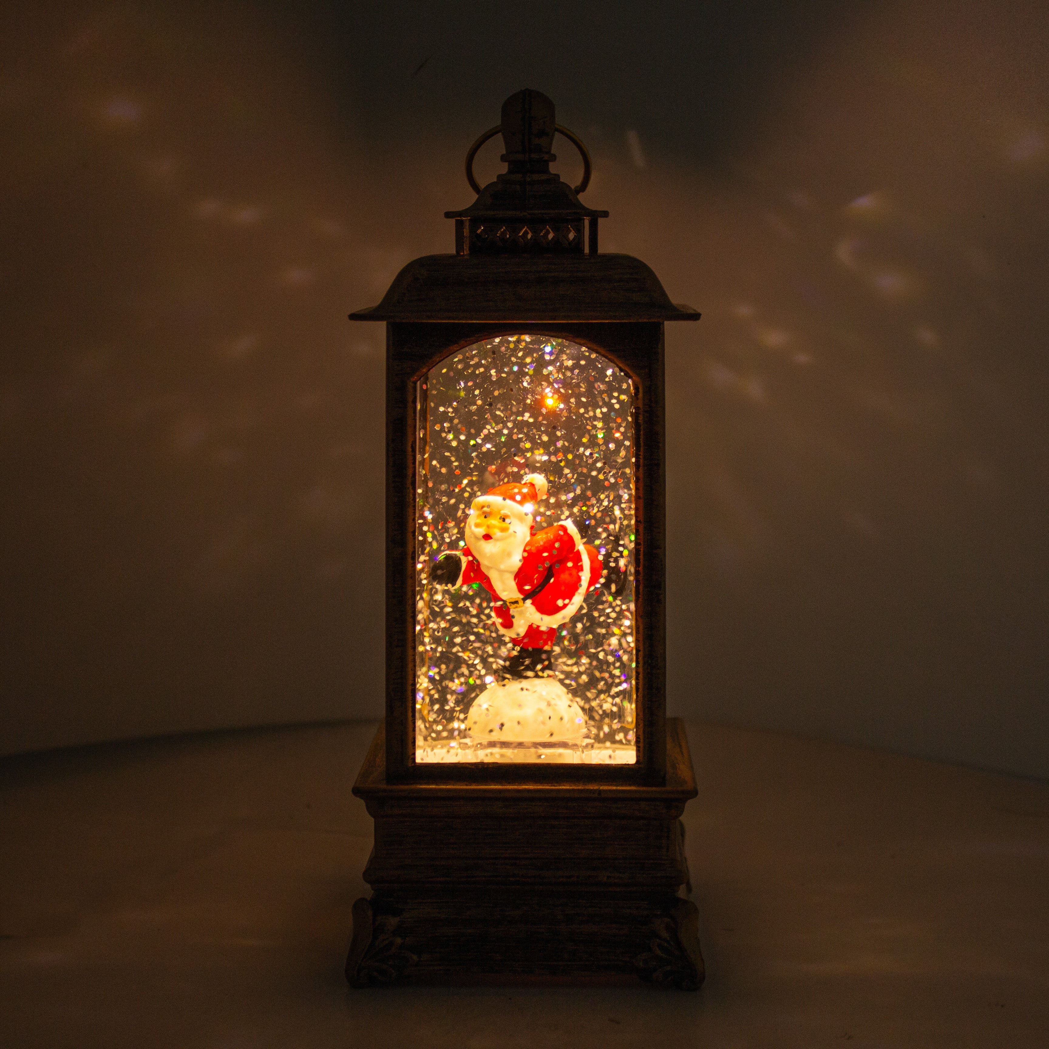 Christmas Light and Music Snow Lantern Standing Santa USB and Battery Powered H9inch X 3inch 1pc Box