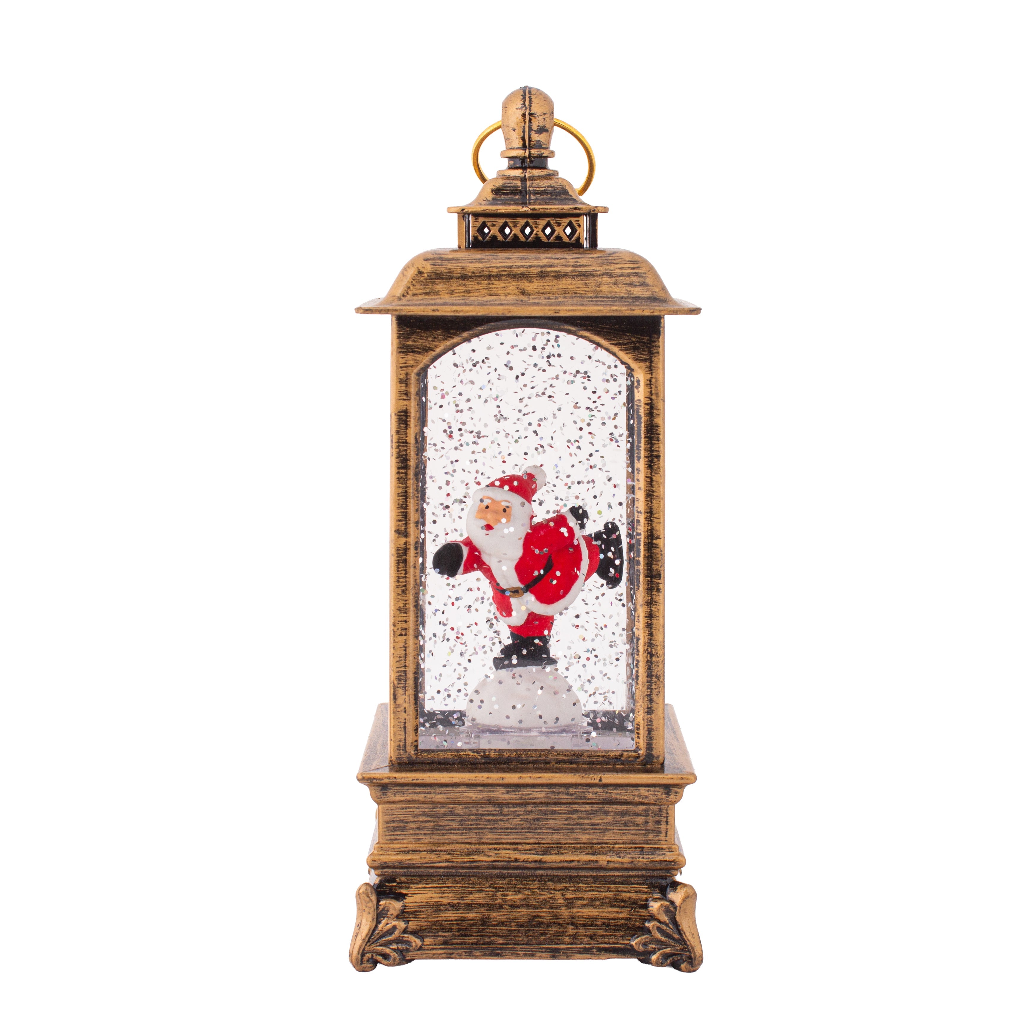 Christmas Light and Music Snow Lantern Standing Santa USB and Battery Powered H9inch X 3inch 1pc Box