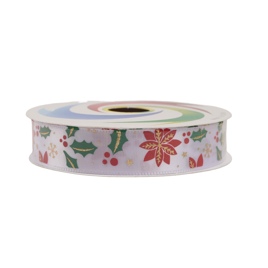 Christmas Printed Satin Ribbon Poinsettia 1.8mm X 2.7mtr 1pc