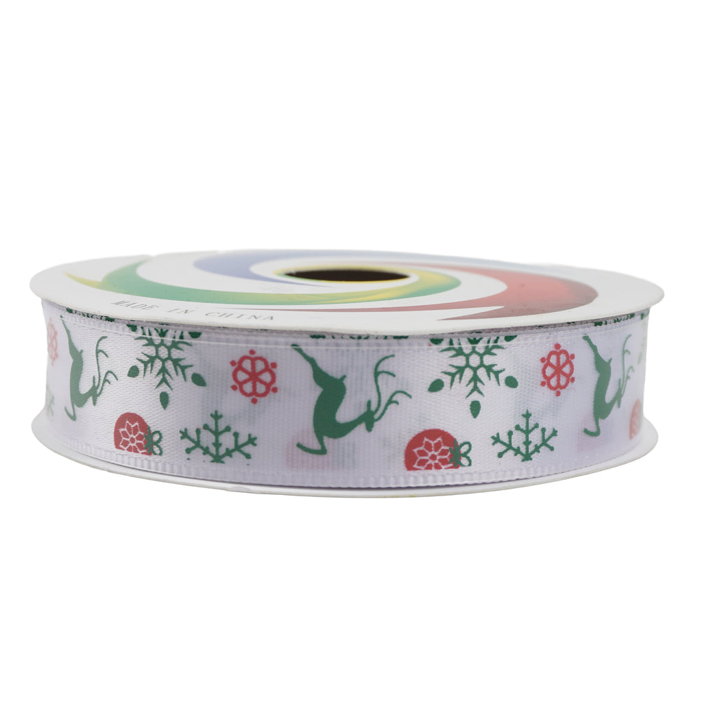 Christmas Printed Satin Ribbon Winter Reindeer 1.8mm X 2.7mtr 1pc